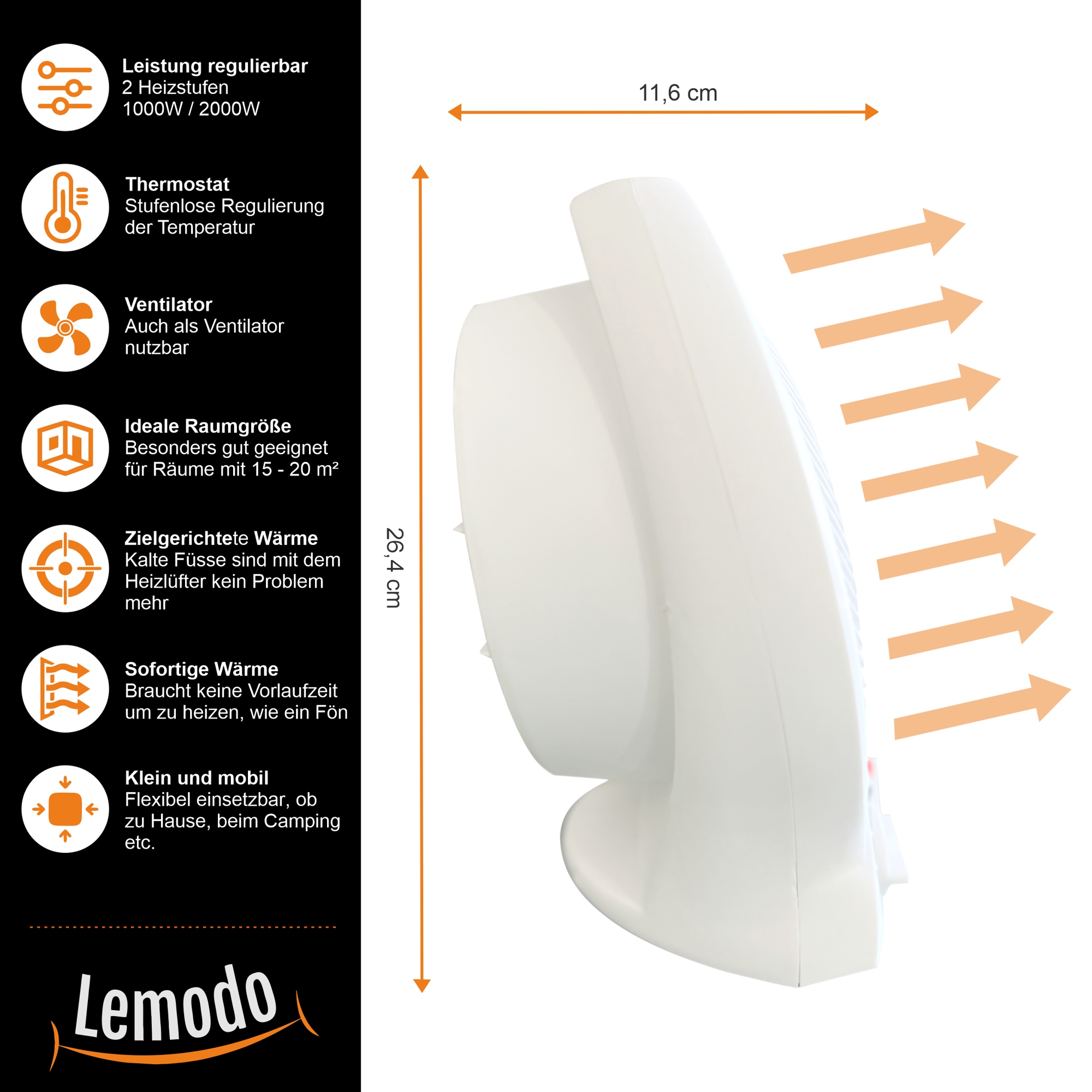 Heizlüfter mit 2.000 Watt, Elektroheizung für Räume bis 20 qm NA135 Heizlüfter mit 2.000 Watt, Elektroheizung für Räume bis 20 qm NA135