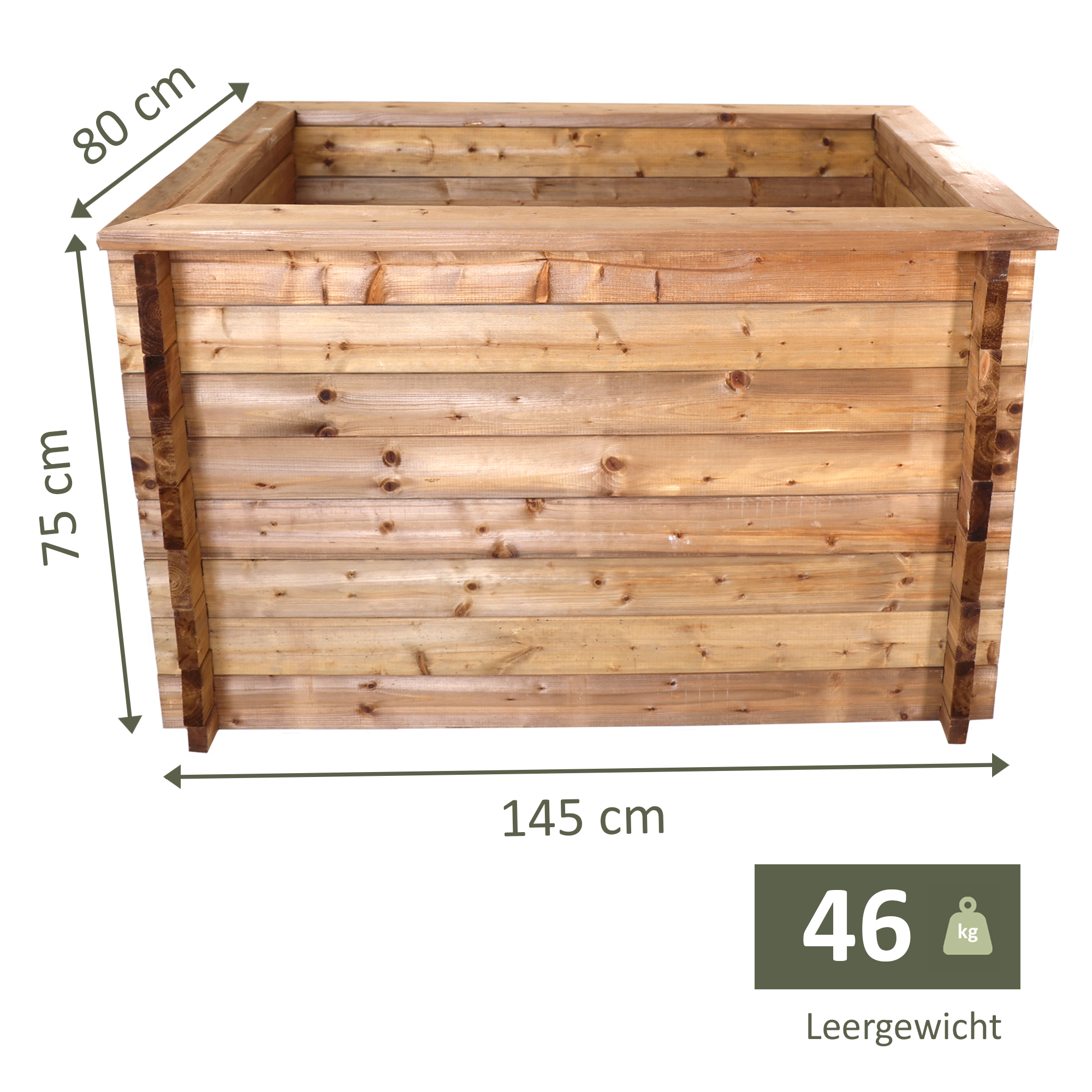 Massives Hochbeet aus Holz, 145 cm lang, Frühbeet als Set mit Noppenfolie und Nagerschutzgitter NA112_B