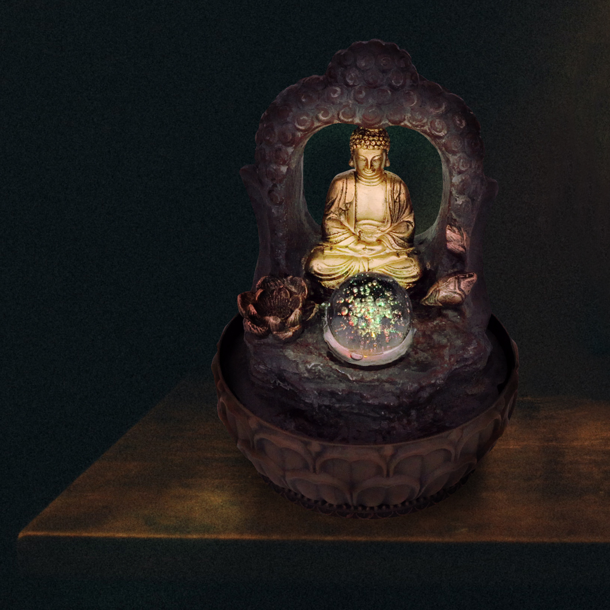 Zimmerbrunnen mit LED-Beleuchtung, Dekobrunnen “Buddha mit Lotusblüte” für die Wohnung NA090 Zimmerbrunnen mit LED-Beleuchtung, Dekobrunnen “Buddha mit Lotusblüte” für die Wohnung NA090