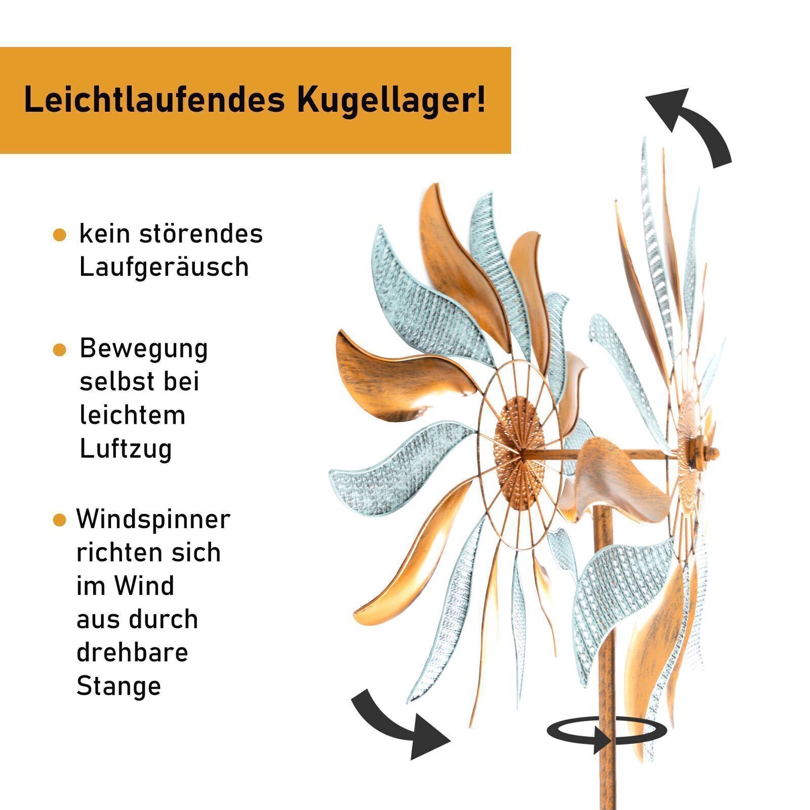 Windrad “Fire Flower”, Windspiel mit 2 gegenläufigen Rotoren, Gartendeko 213 cm hoch NA183