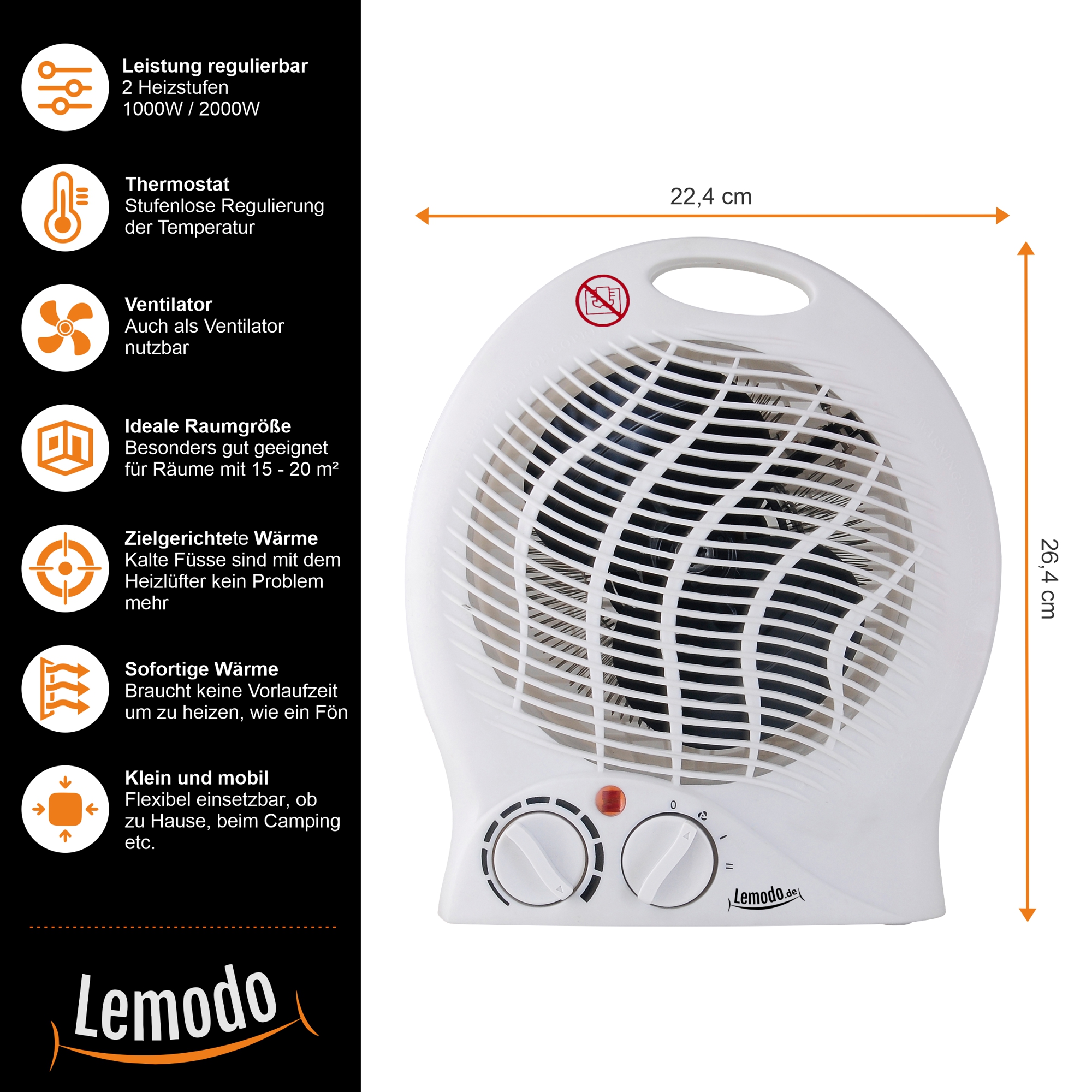 Heizlüfter mit 2.000 Watt, Elektroheizung für Räume bis 20 qm NA135 Heizlüfter mit 2.000 Watt, Elektroheizung für Räume bis 20 qm NA135