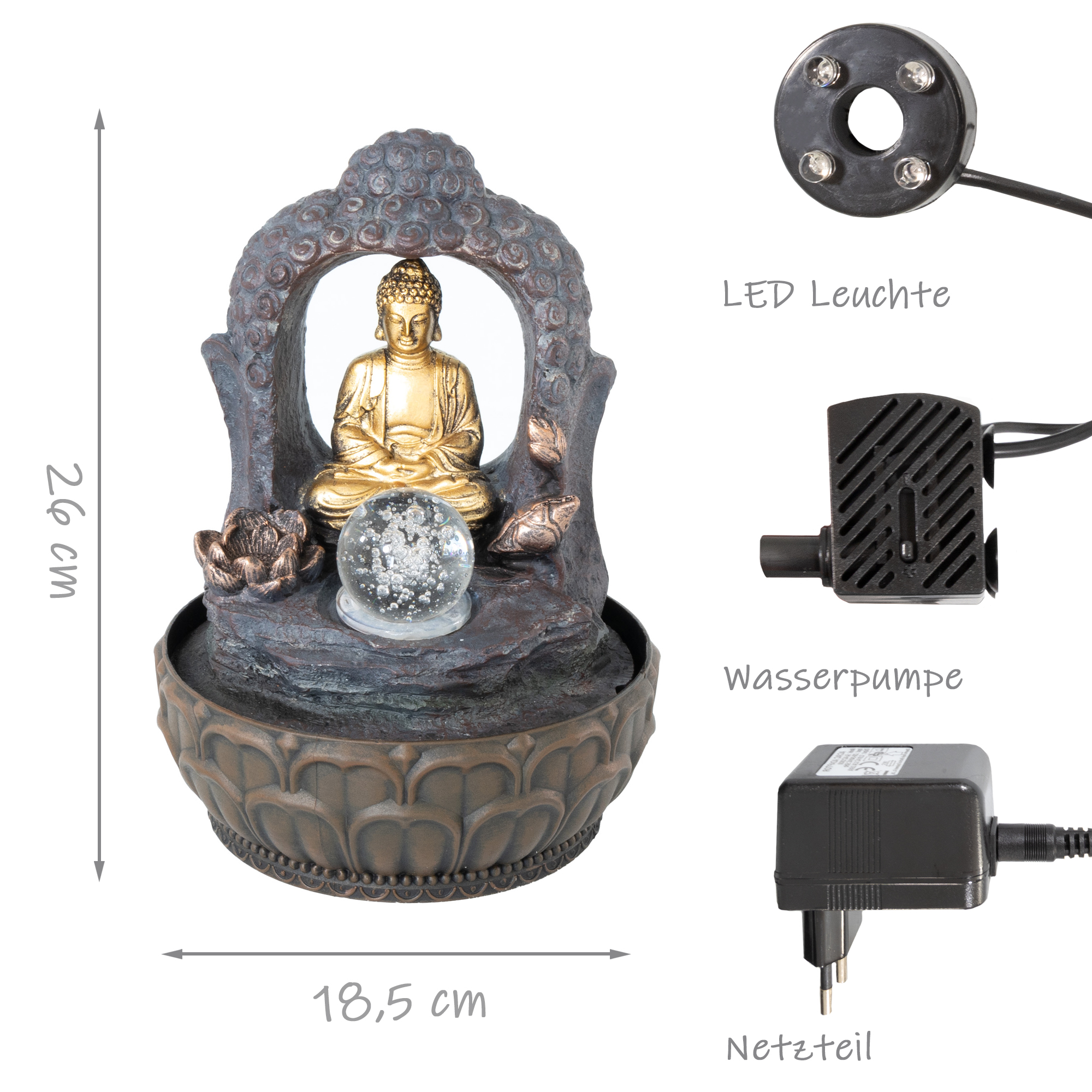 Zimmerbrunnen mit LED-Beleuchtung, Dekobrunnen “Buddha mit Lotusblüte” für die Wohnung NA090 Zimmerbrunnen mit LED-Beleuchtung, Dekobrunnen “Buddha mit Lotusblüte” für die Wohnung NA090