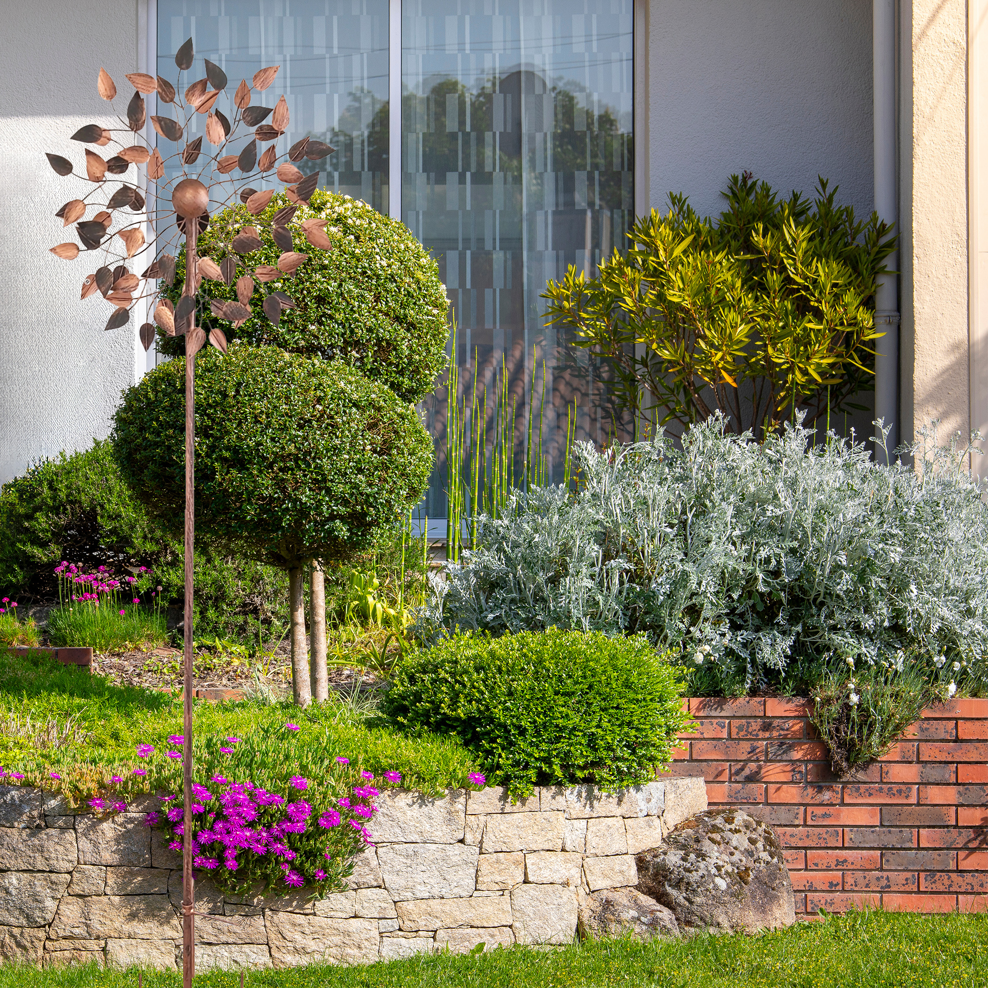 Windrad mit 2 gegenläufigen Rotoren, bronze, Gartendeko, 213 cm hoch NA203 Windrad mit 2 gegenläufigen Rotoren, bronze, Gartendeko, 213 cm hoch NA203