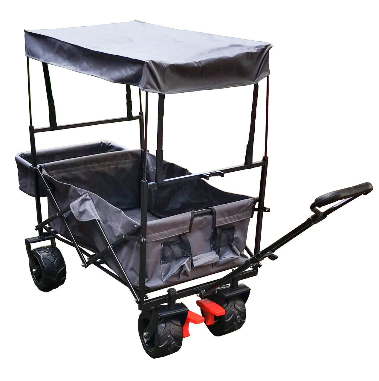 Faltbarer Transportwagen mit Dach und Regenschutz, Bollerwagen, Handwagen WE-2594 Faltbarer Transportwagen mit Dach und Regenschutz, Bollerwagen, Handwagen WE-2594