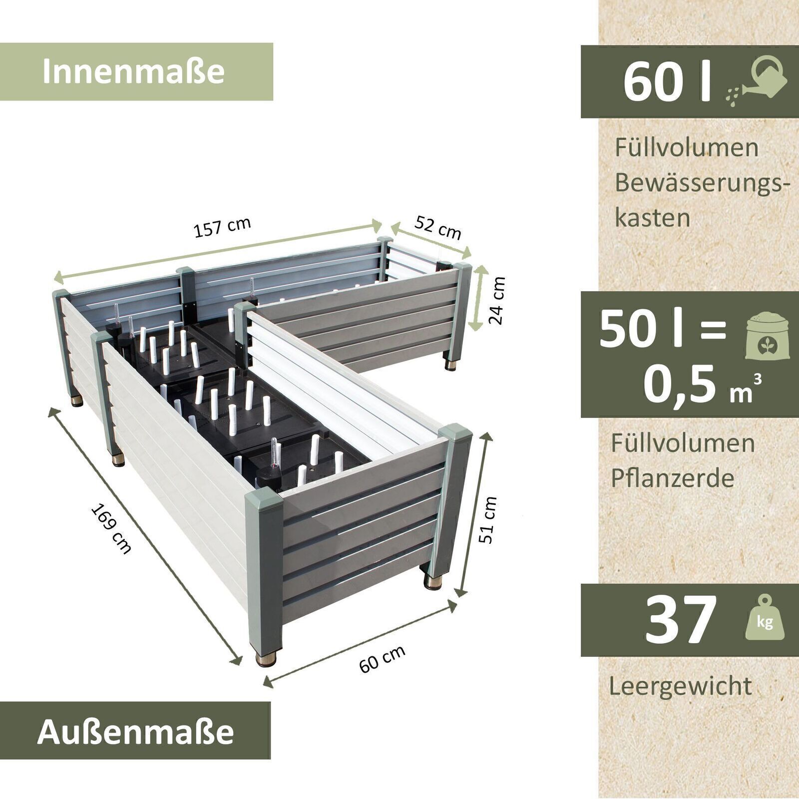 Hochbeet Milano mit integrierter Bewässerung, Kräuterbeet aus Aluminium und Stahl DH003 Hochbeet Milano mit integrierter Bewässerung, Kräuterbeet aus Aluminium und Stahl DH003