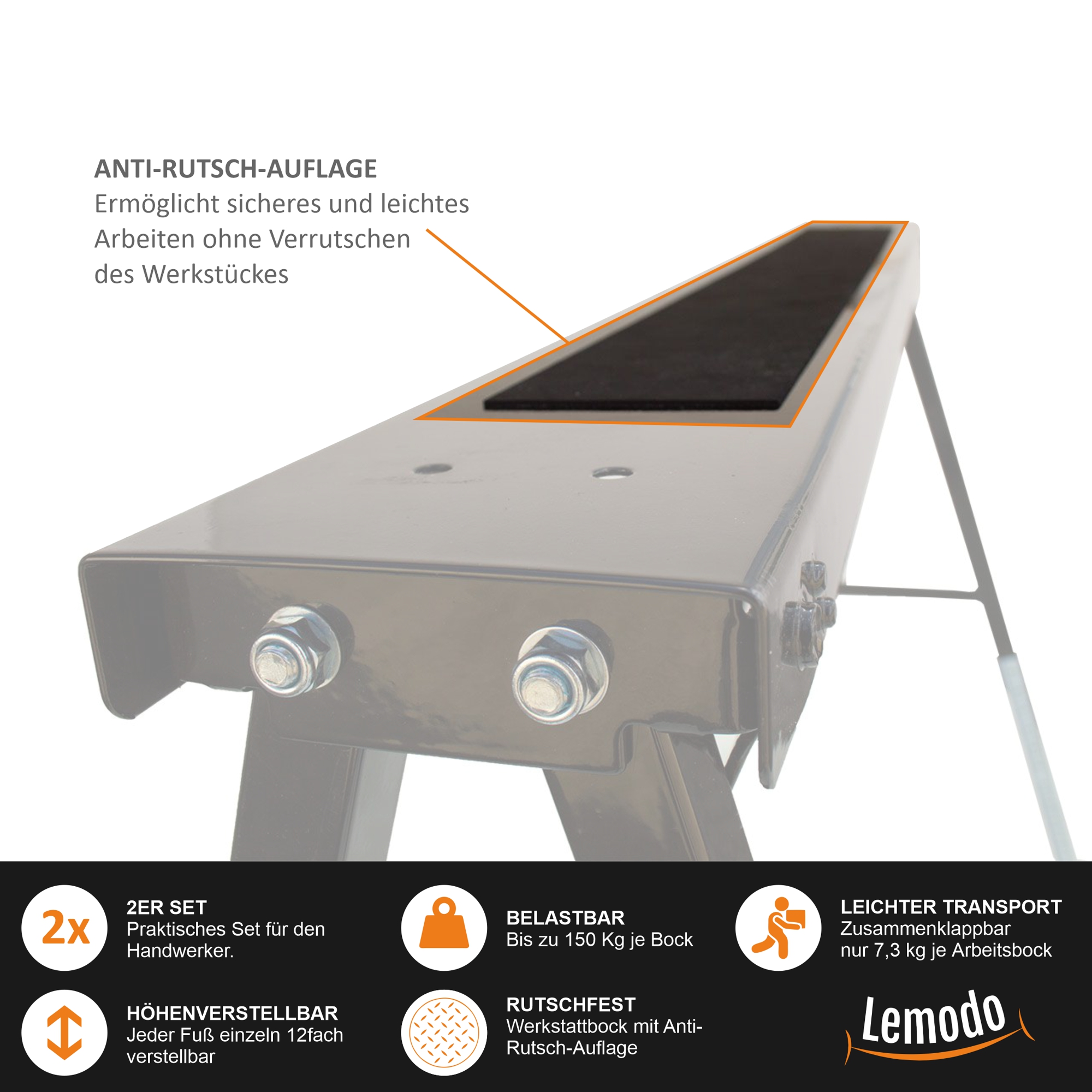 Arbeitsbock höhenverstellbar, Klappbock 2er Set mit Anti-Rutsch-Auflage YT003_2 Arbeitsbock höhenverstellbar, Klappbock 2er Set mit Anti-Rutsch-Auflage YT003_2
