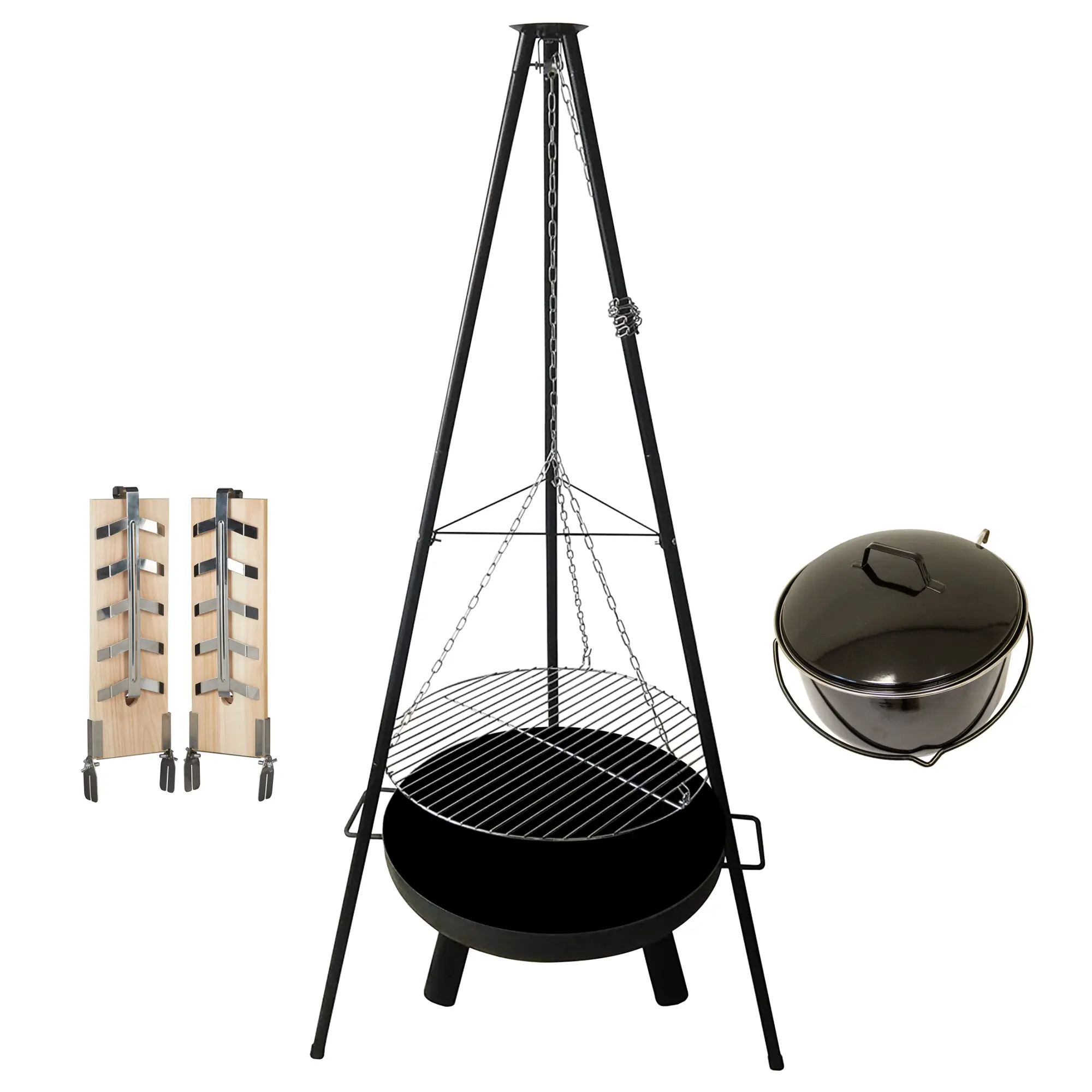 Schwenkgrill mit Feuerschale, Dreibein Holzkohlegrill mit höhenverstellbarem 52 cm Grillrost WE-2341 Schwenkgrill mit Feuerschale, Dreibein Holzkohlegrill mit höhenverstellbarem 52 cm Grillrost WE-2341