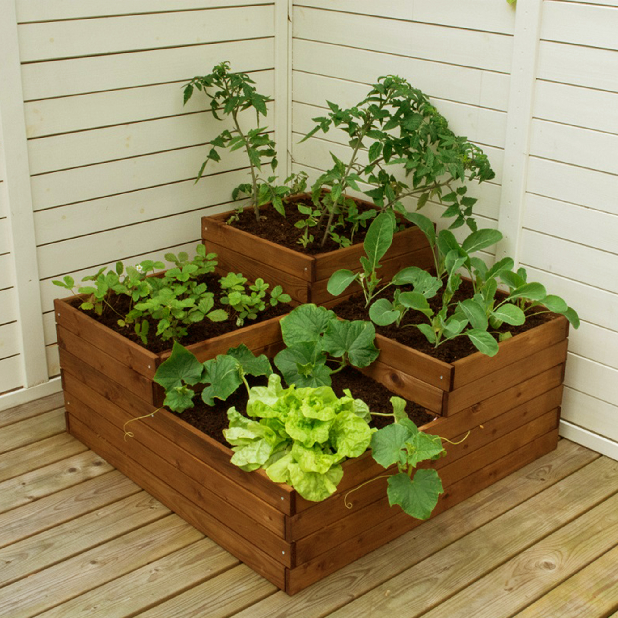Pflanzkasten mit 4 Pflanzzonen, Blumentreppe mit 3 Stufen, Hochbeet 90 x 90 cm (L x B) NA043_B Pflanzkasten mit 4 Pflanzzonen, Blumentreppe mit 3 Stufen, Hochbeet 90 x 90 cm (L x B) NA043_B