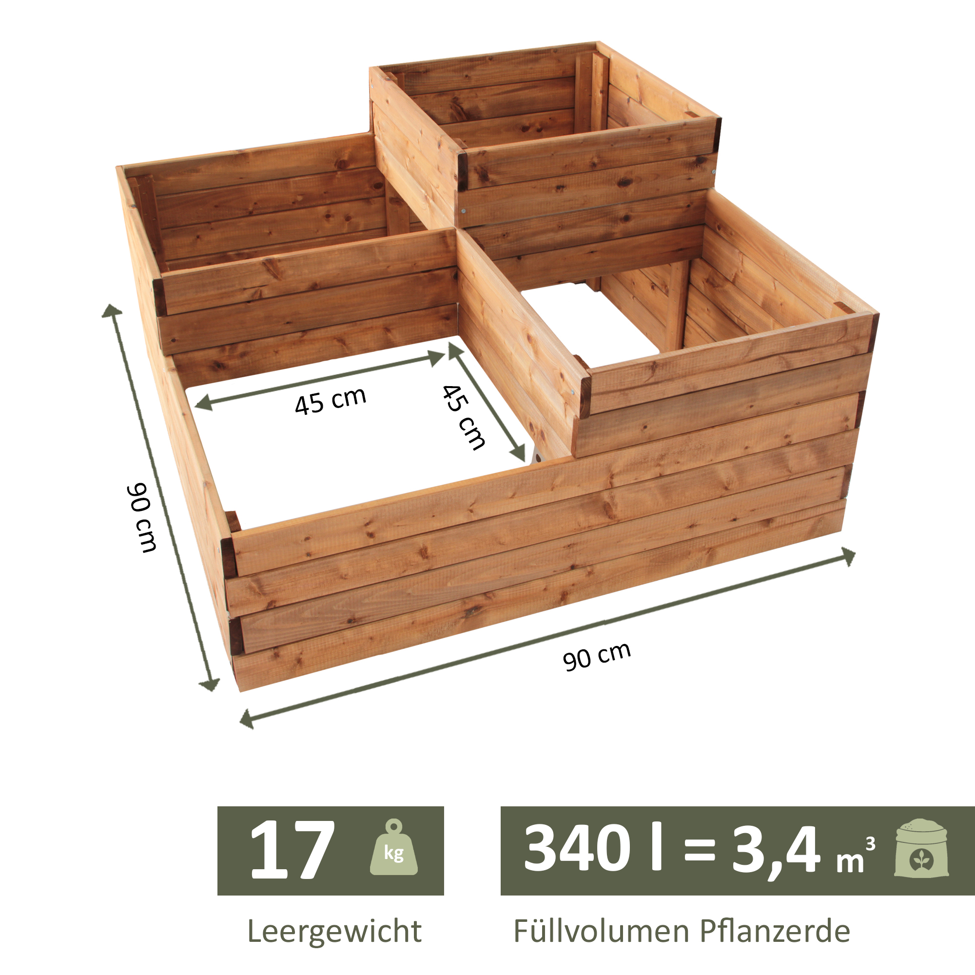 Pflanzkasten mit 4 Pflanzzonen, Blumentreppe mit 3 Stufen, Hochbeet 90 x 90 cm (L x B) NA043_B Pflanzkasten mit 4 Pflanzzonen, Blumentreppe mit 3 Stufen, Hochbeet 90 x 90 cm (L x B) NA043_B