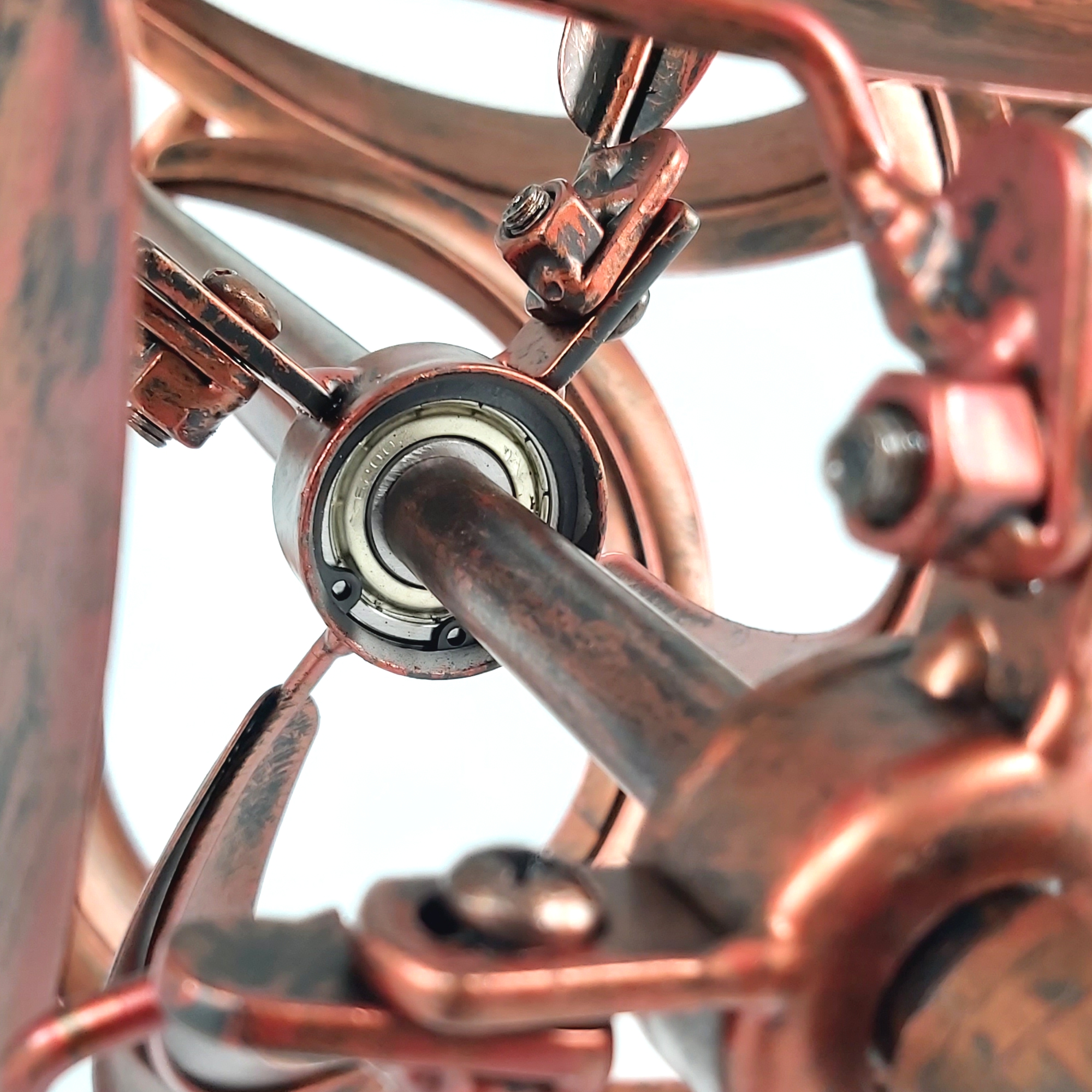 Großes Windspiel aus Metall mit 2 gegenläufigen Rotoren, kupferoptik, Gartendeko, 213 cm hoch NA201