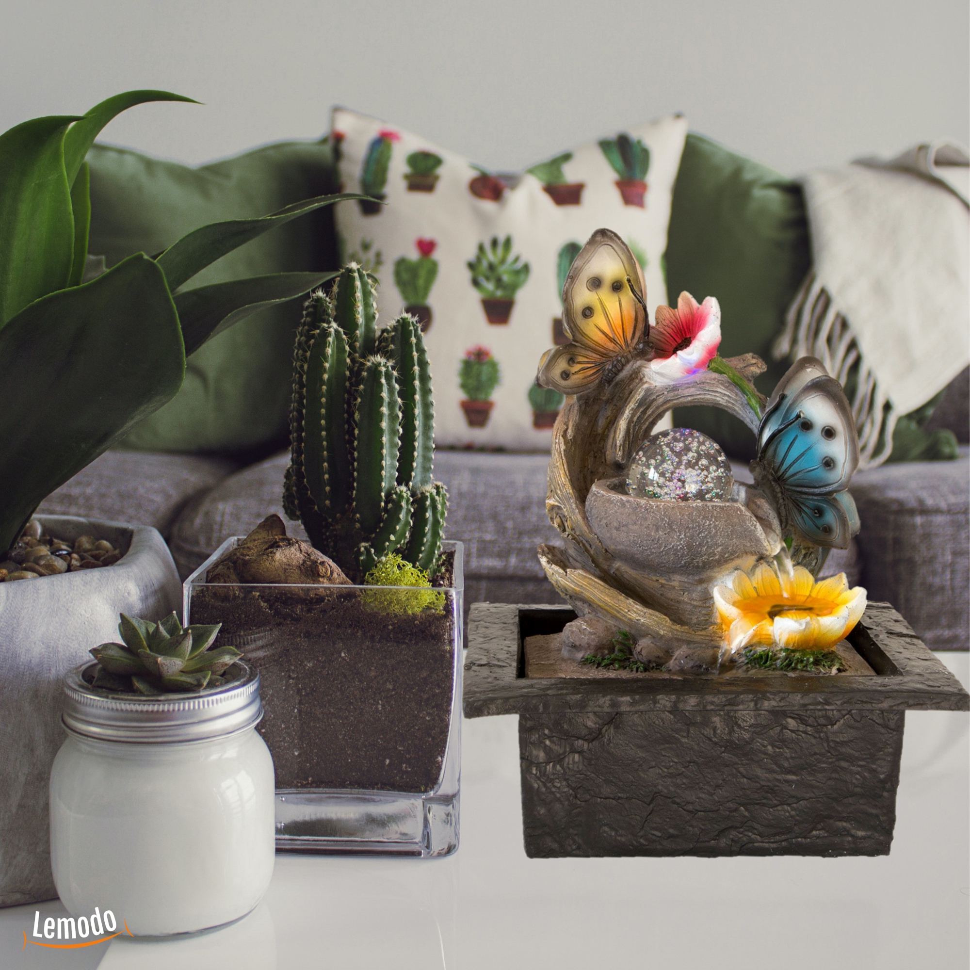 Zimmerbrunnen Schmetterlingsmotiv mit LED-Beleuchtung, Dekobrunnen für die Wohnung NA015 Zimmerbrunnen Schmetterlingsmotiv mit LED-Beleuchtung, Dekobrunnen für die Wohnung NA015