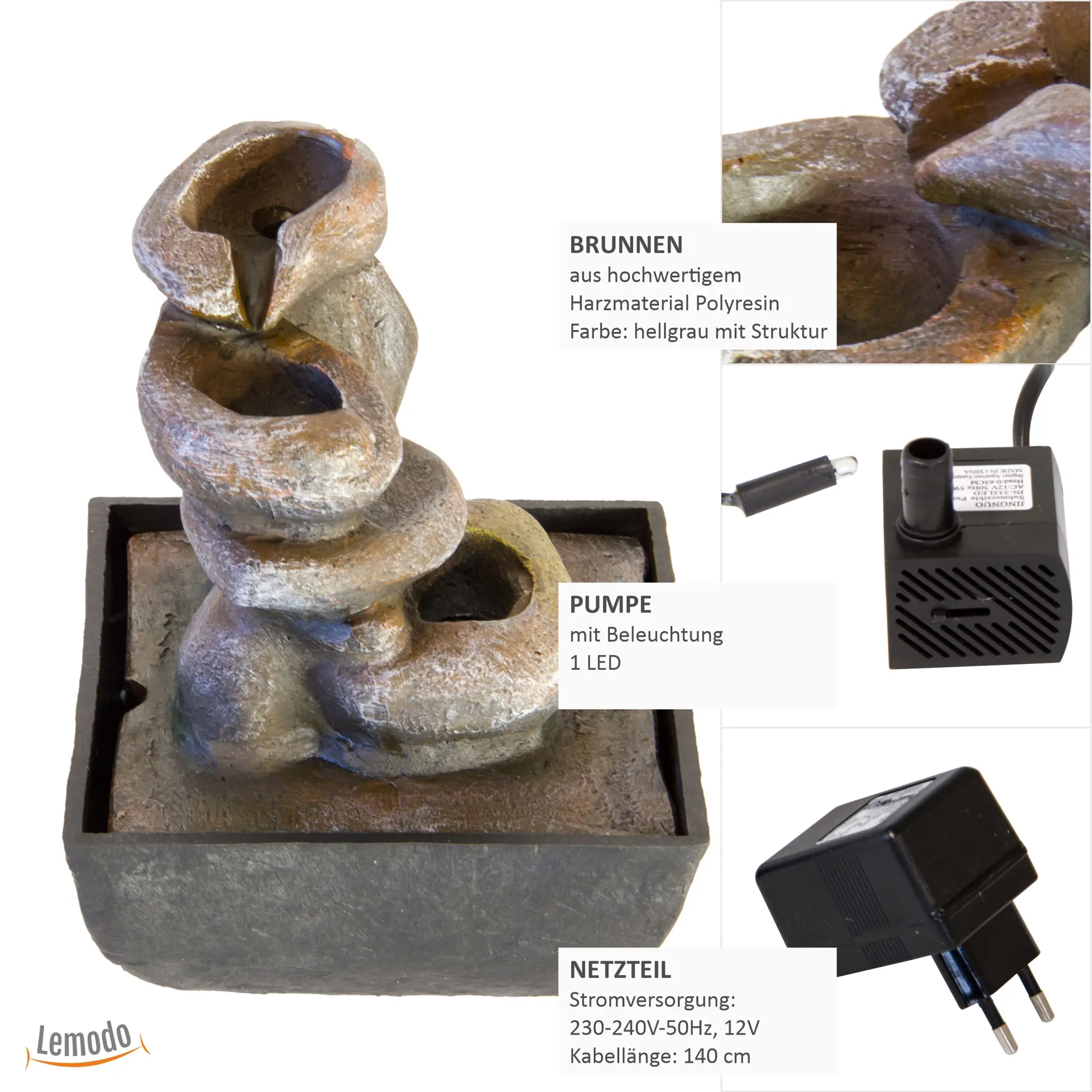 Zimmerbrunnen in Steinturm-Form, Dekobrunnen mit LED-Beleuchtung, Zierbrunnen für die Wohnung NA137 Zimmerbrunnen in Steinturm-Form, Dekobrunnen mit LED-Beleuchtung, Zierbrunnen für die Wohnung NA137