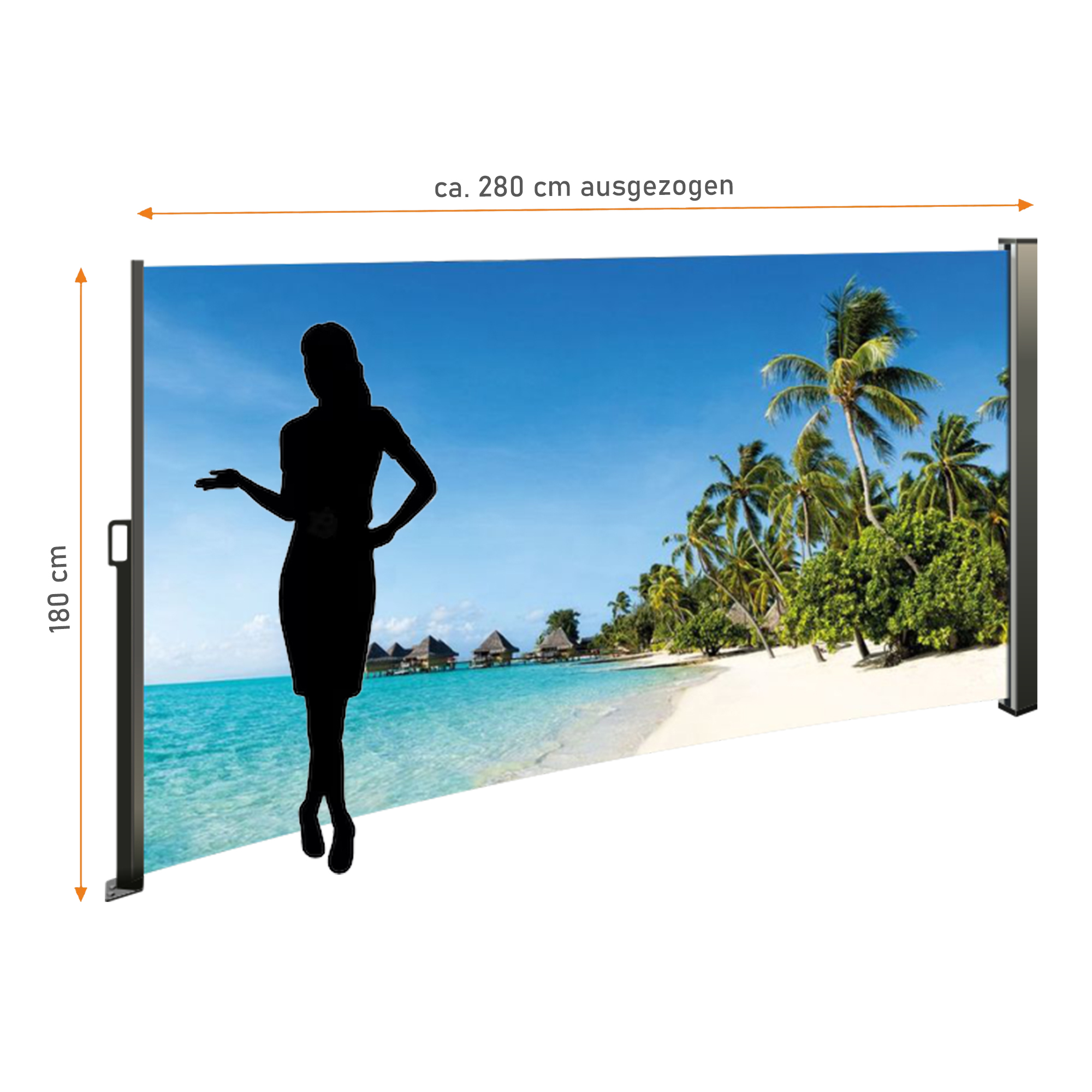 Seitenmarkise ausziehbar links, 180 cm hoch, Seitenrollo mit Fotodruck Südsee NA099-R Seitenmarkise ausziehbar links, 180 cm hoch, Seitenrollo mit Fotodruck Südsee NA099-R