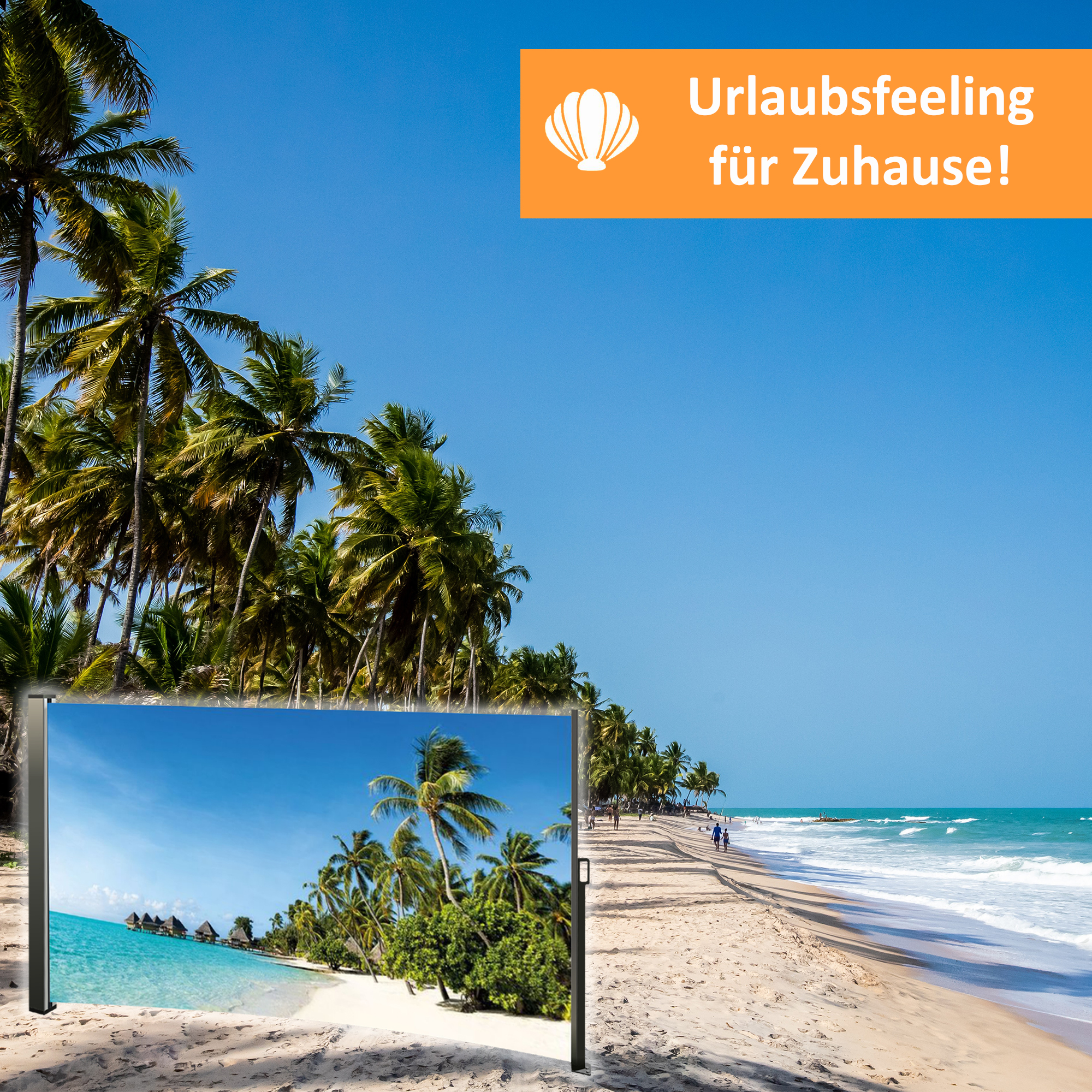 Seitenmarkise ausziehbar links, 180 cm hoch, Seitenrollo mit Fotodruck Südsee NA099-R Seitenmarkise ausziehbar links, 180 cm hoch, Seitenrollo mit Fotodruck Südsee NA099-R