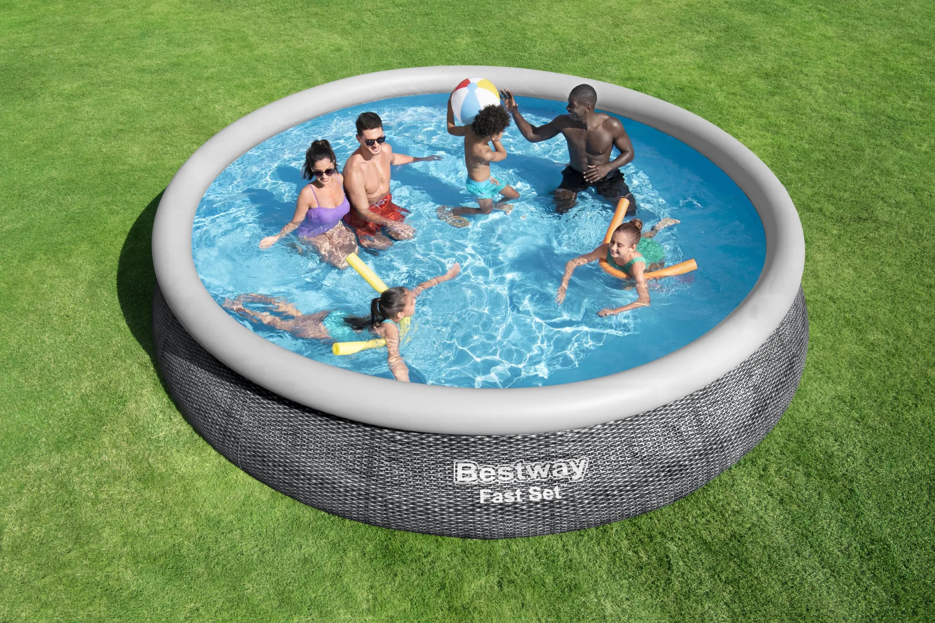 Fast Set™ Aufstellpool-Set mit Filterpumpe Ø 457 x 84 cm, Rattan-Optik (Schiefergrau), rund 57313_22 Fast Set™ Aufstellpool-Set mit Filterpumpe Ø 457 x 84 cm, Rattan-Optik (Schiefergrau), rund 57313_22