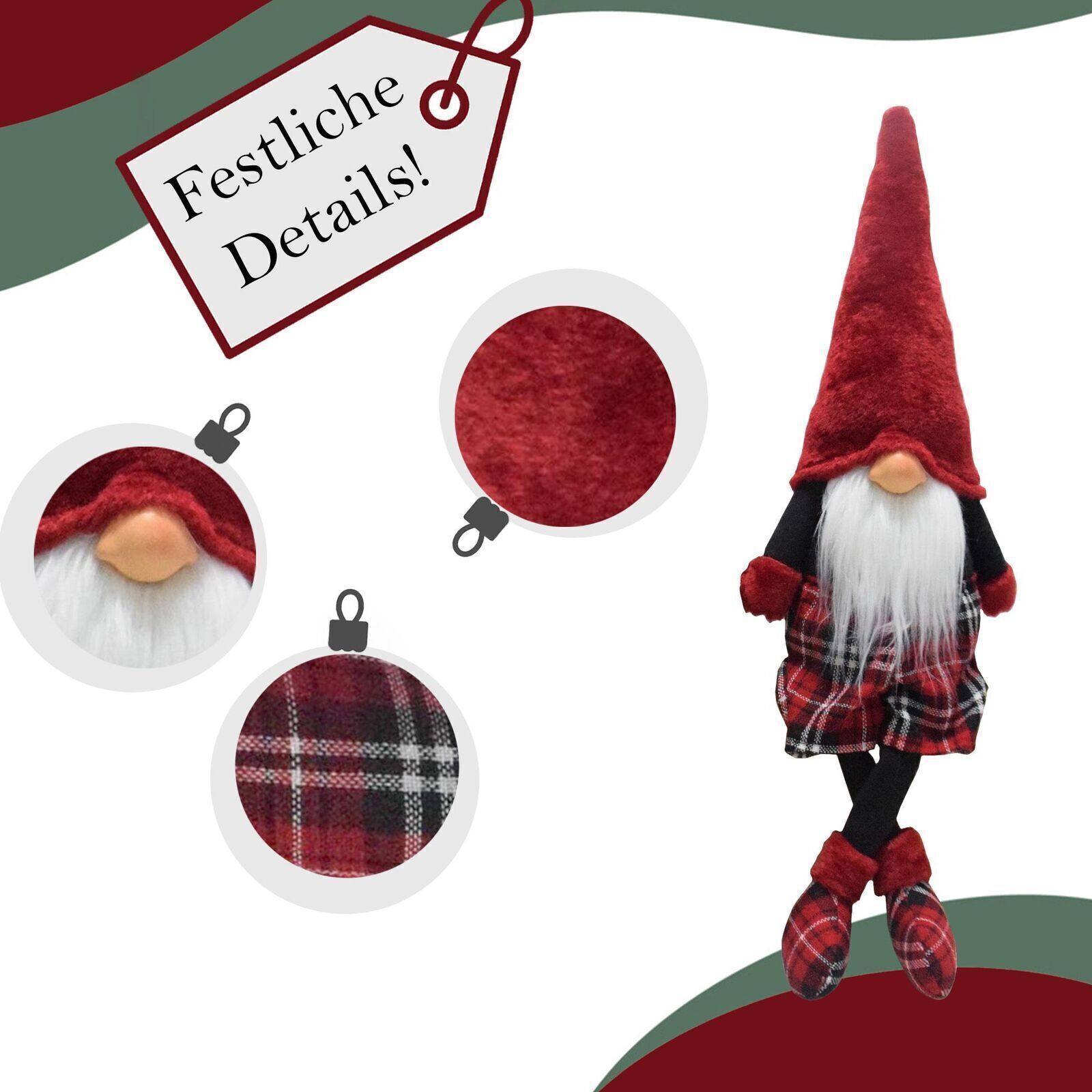 Wichtel 2er Set, Weihnachtswichtel als Kantenhocker, Gnome mit karierten Schuhen HL021 Wichtel 2er Set, Weihnachtswichtel als Kantenhocker, Gnome mit karierten Schuhen HL021