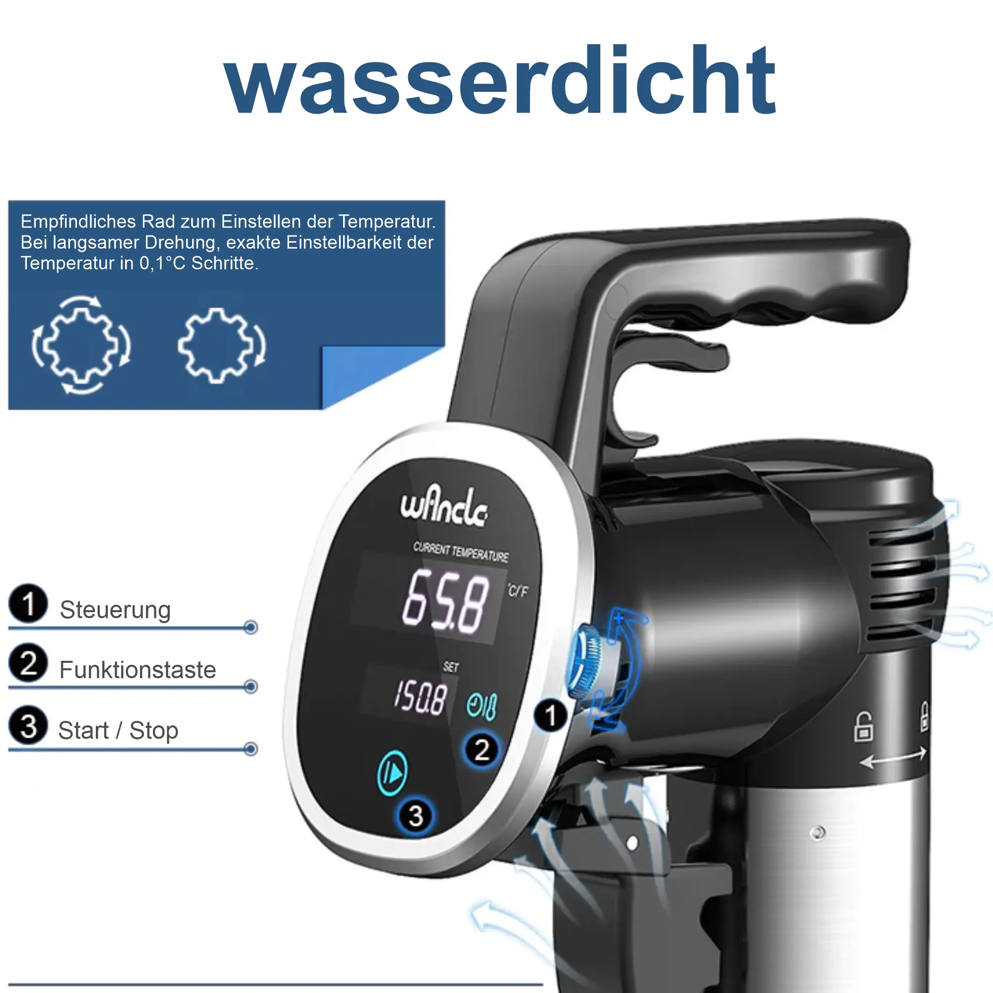 Wancle Sous Vide Garer Stick, 850W, Touchscreen, Display, Temperaturbereich 25 bis 99 Grad P00252 Wancle Sous Vide Garer Stick, 850W, Touchscreen, Display, Temperaturbereich 25 bis 99 Grad P00252