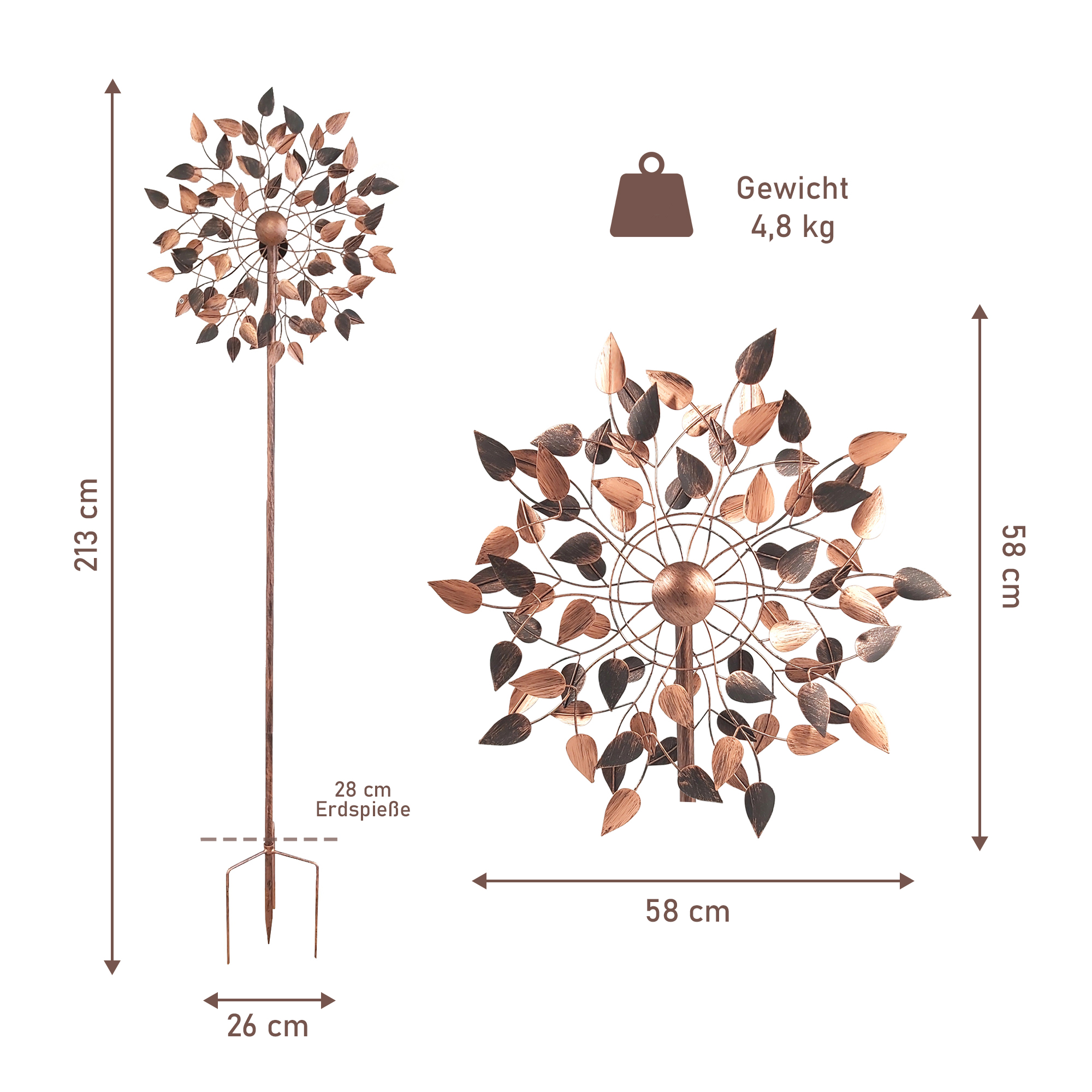 Windrad mit 2 gegenläufigen Rotoren, bronze, Gartendeko, 213 cm hoch NA203 Windrad mit 2 gegenläufigen Rotoren, bronze, Gartendeko, 213 cm hoch NA203
