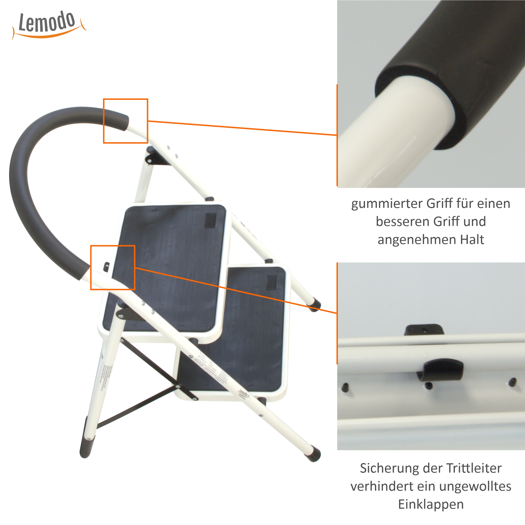 Trittleiter mit 2 Stufen, Treppenleiter aus Stahl, Stehleiter bis 150kg belastbar NA148 Trittleiter mit 2 Stufen, Treppenleiter aus Stahl, Stehleiter bis 150kg belastbar NA148