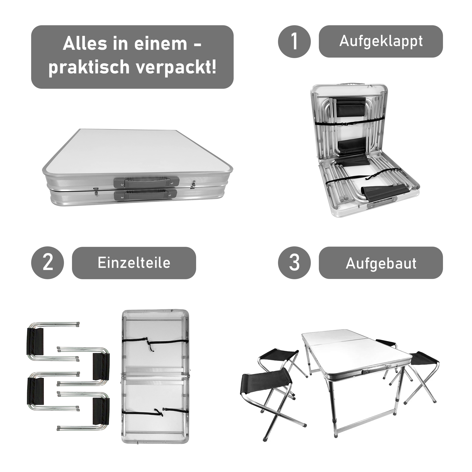 Campingtisch Set 5-teilig, Klapptisch mit 4 Camping Hocker WT009 Campingtisch Set 5-teilig, Klapptisch mit 4 Camping Hocker WT009