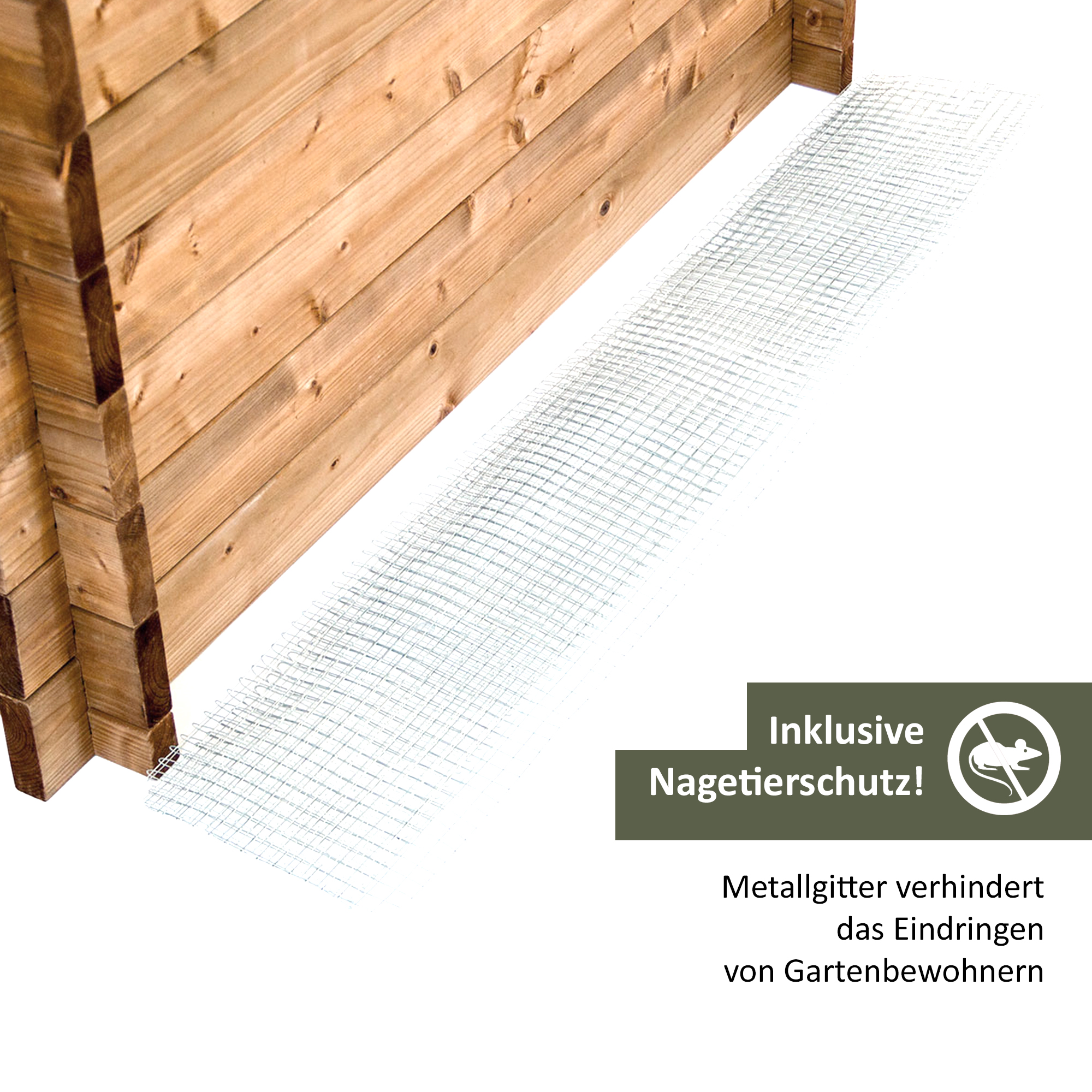 Massives Hochbeet aus Holz, 145 cm lang, Frühbeet als Set mit Noppenfolie und Nagerschutzgitter NA112_B