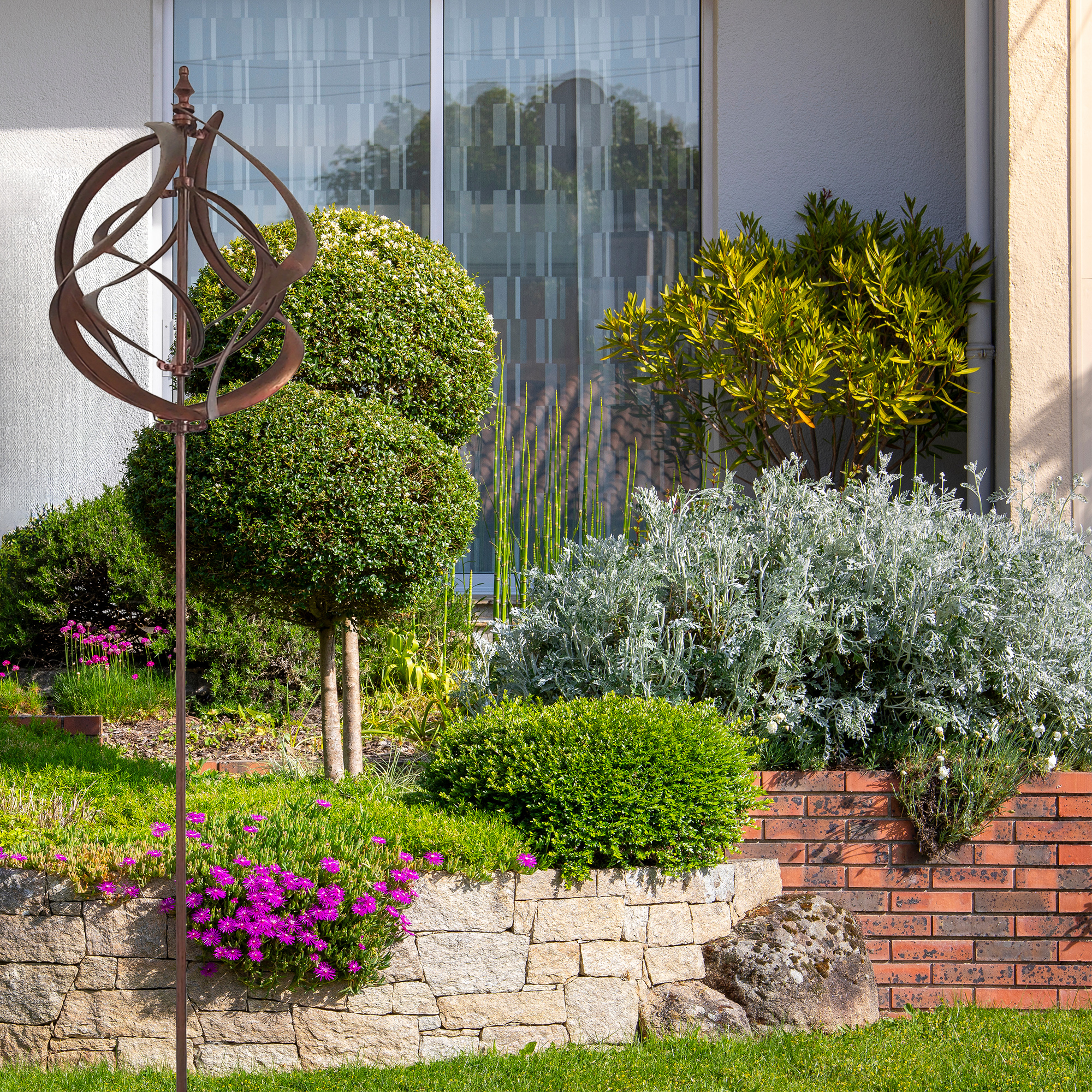 Großes Windspiel aus Metall mit 2 gegenläufigen Rotoren, kupferoptik, Gartendeko, 213 cm hoch NA201 Großes Windspiel aus Metall mit 2 gegenläufigen Rotoren, kupferoptik, Gartendeko, 213 cm hoch NA201