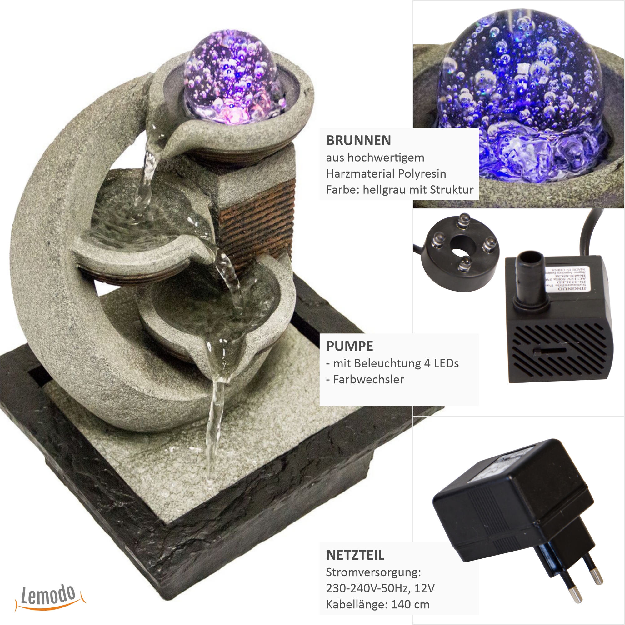 Zimmerbrunnen Kaskaden mit LED-Beleuchtung, 2 Becken, Dekobrunnen für die Wohnung, moderner Zierbrunnen NA094 Zimmerbrunnen Kaskaden mit LED-Beleuchtung, 2 Becken, Dekobrunnen für die Wohnung, moderner Zierbrunnen NA094