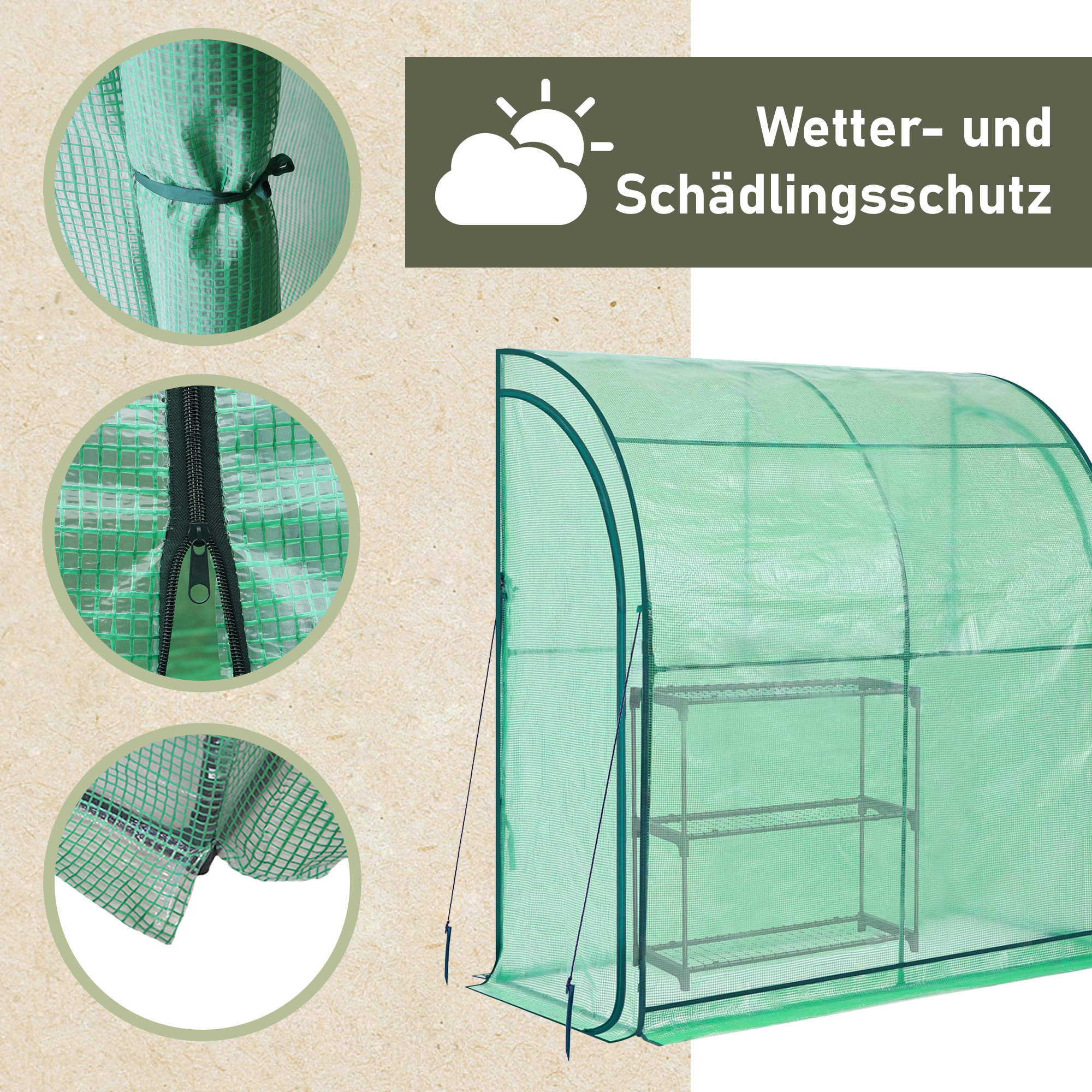 Anlehngewächshaus 200x215x100 cm, Foliengewächshaus inklusive Pflanzregal NA208 Anlehngewächshaus 200x215x100 cm, Foliengewächshaus inklusive Pflanzregal NA208