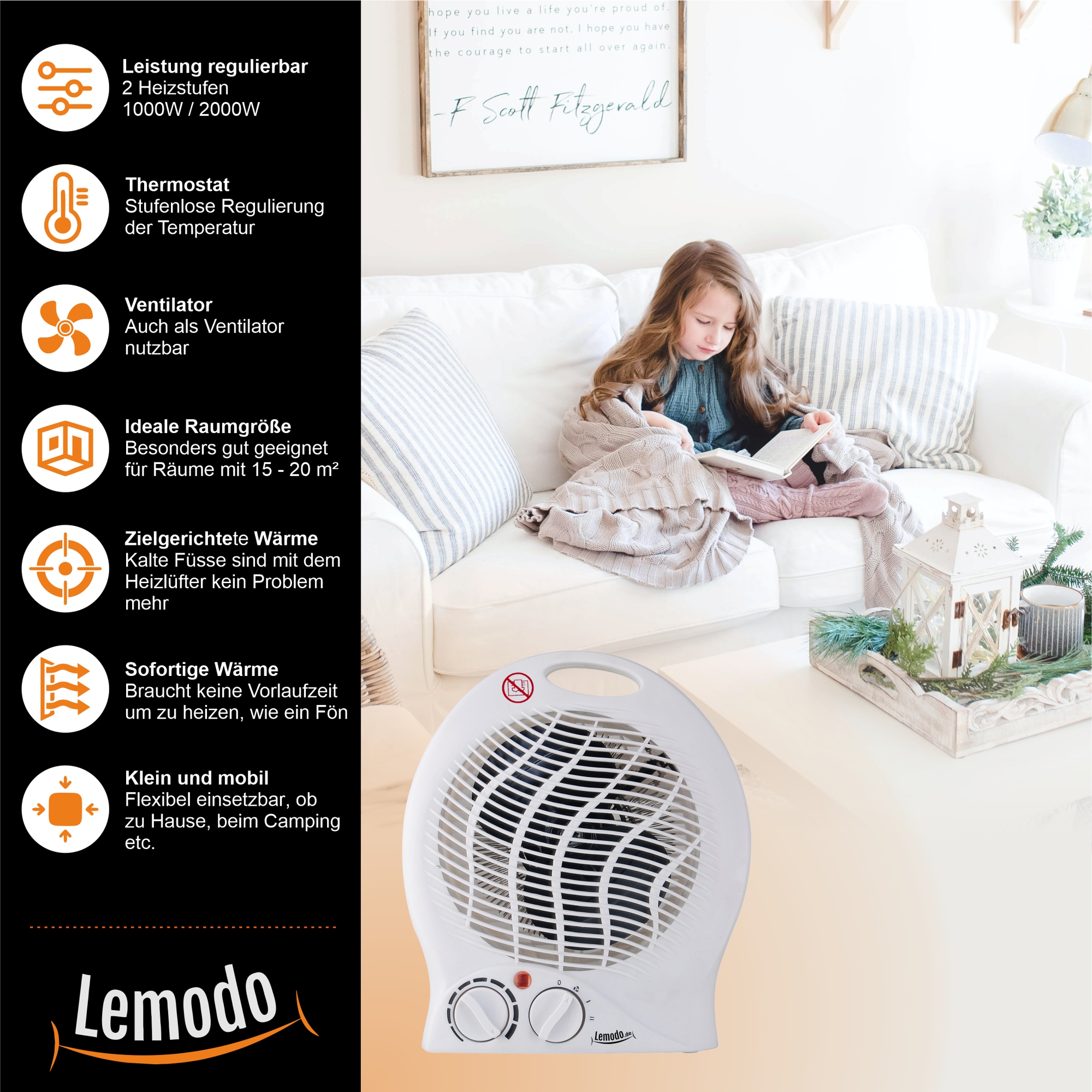 Heizlüfter mit 2.000 Watt, Elektroheizung für Räume bis 20 qm NA135 Heizlüfter mit 2.000 Watt, Elektroheizung für Räume bis 20 qm NA135