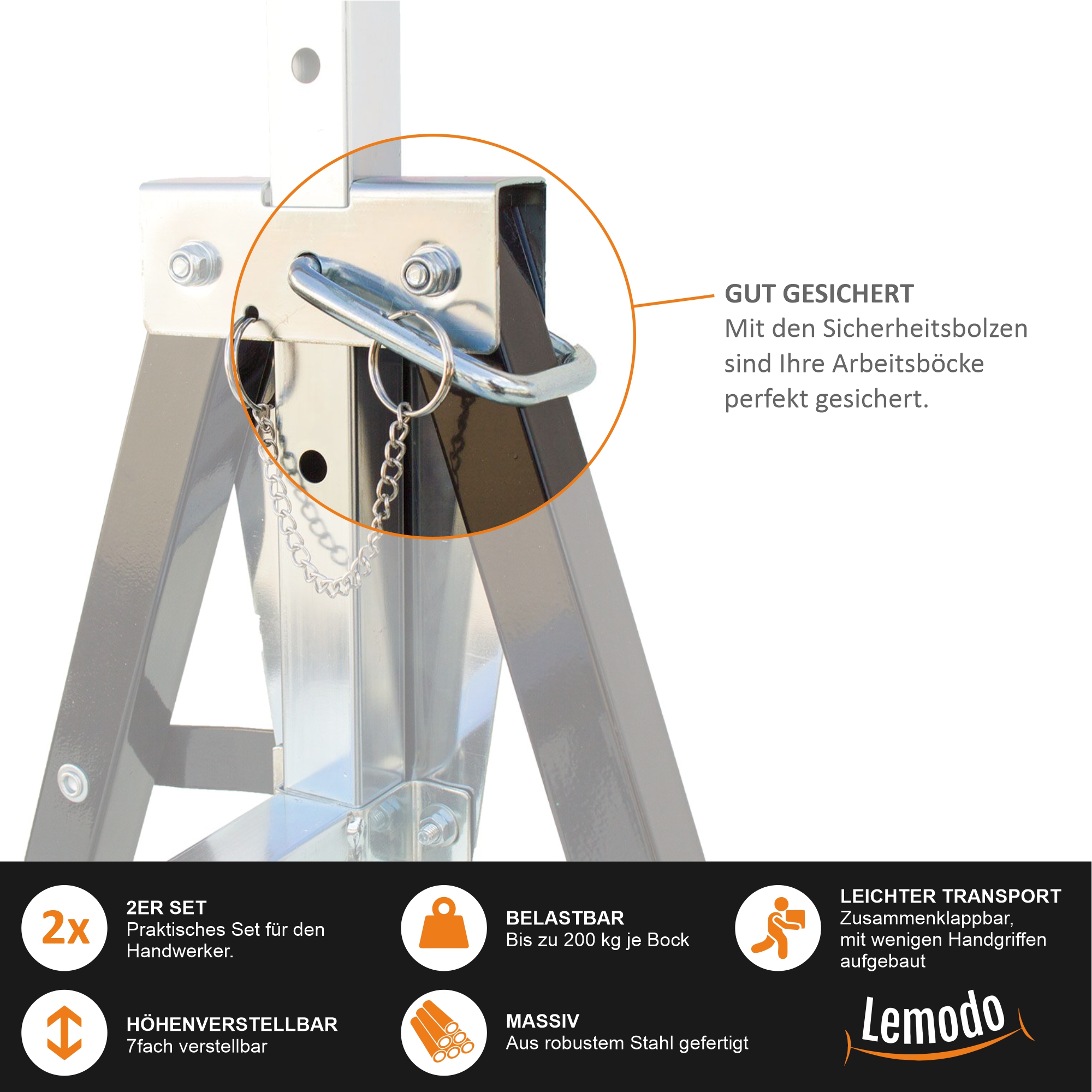 Arbeitsbock 2er Set, Gerüstbock höhenverstellbar, Klappbock mit 200 kg Tragkraft YT005 Arbeitsbock 2er Set, Gerüstbock höhenverstellbar, Klappbock mit 200 kg Tragkraft YT005