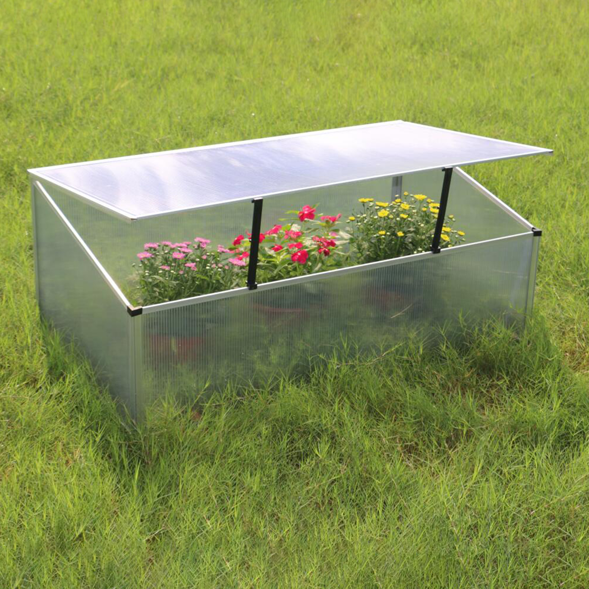 Frühbeet aus 1 mm starkem Aluminium, Treibhaus mit Aufstelldach, Frühbeetaufsatz NA209