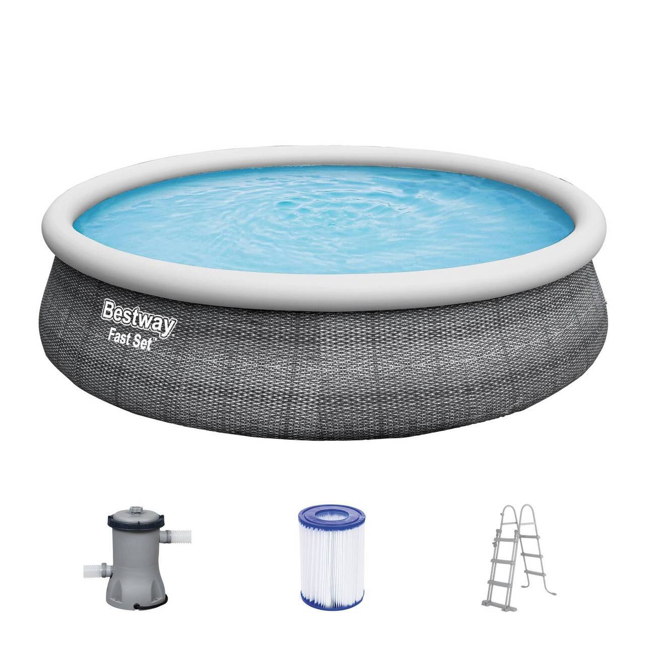 Fast Set™ Aufstellpool-Set mit Filterpumpe Ø 457 x 107 cm, Rattan-Optik (Schiefergrau), rund 57372_22 Fast Set™ Aufstellpool-Set mit Filterpumpe Ø 457 x 107 cm, Rattan-Optik (Schiefergrau), rund 57372_22