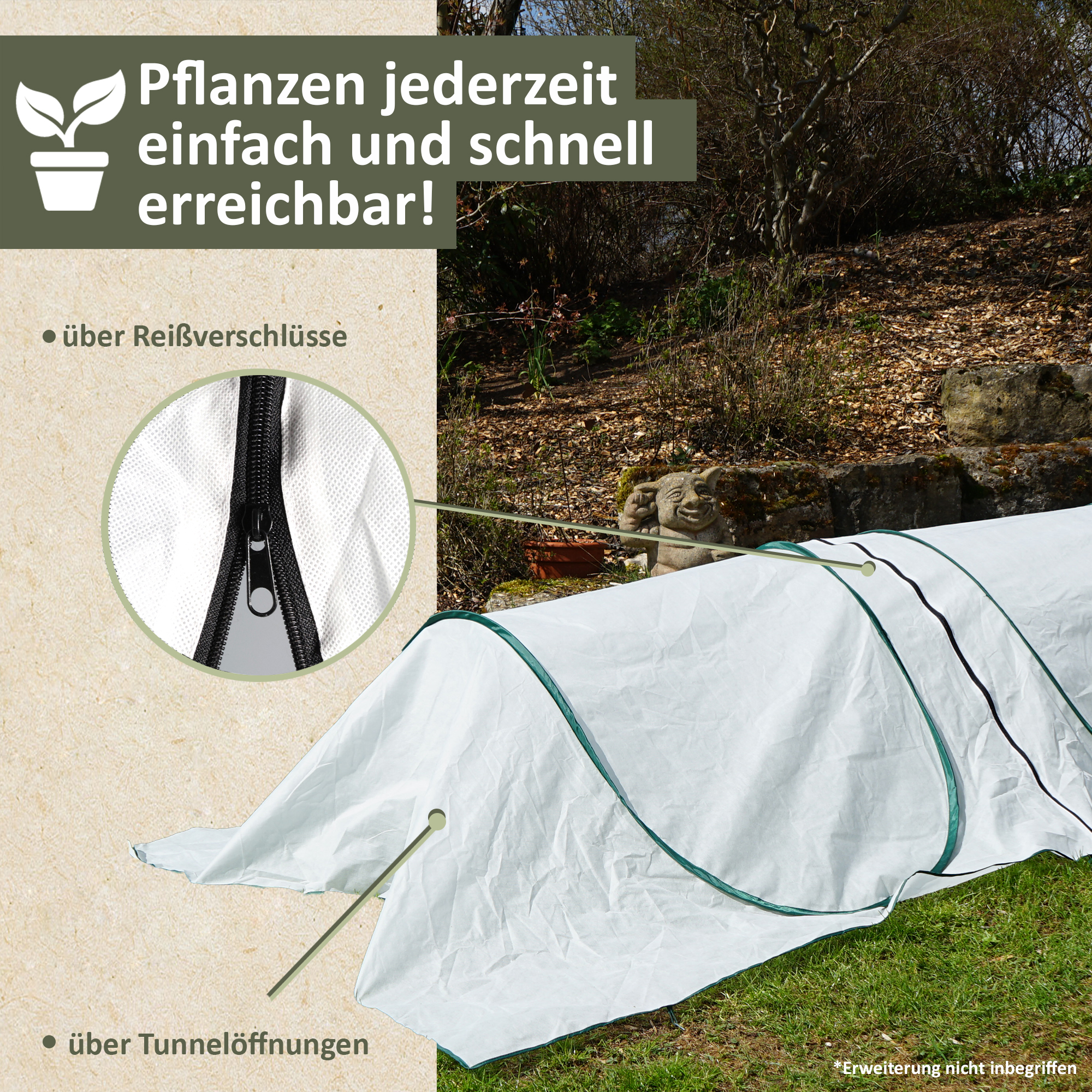 Erweiterung für Folientunnel aus Wintervlies, modularer Winterschutz für Pflanzen NA170 Erweiterung für Folientunnel aus Wintervlies, modularer Winterschutz für Pflanzen NA170