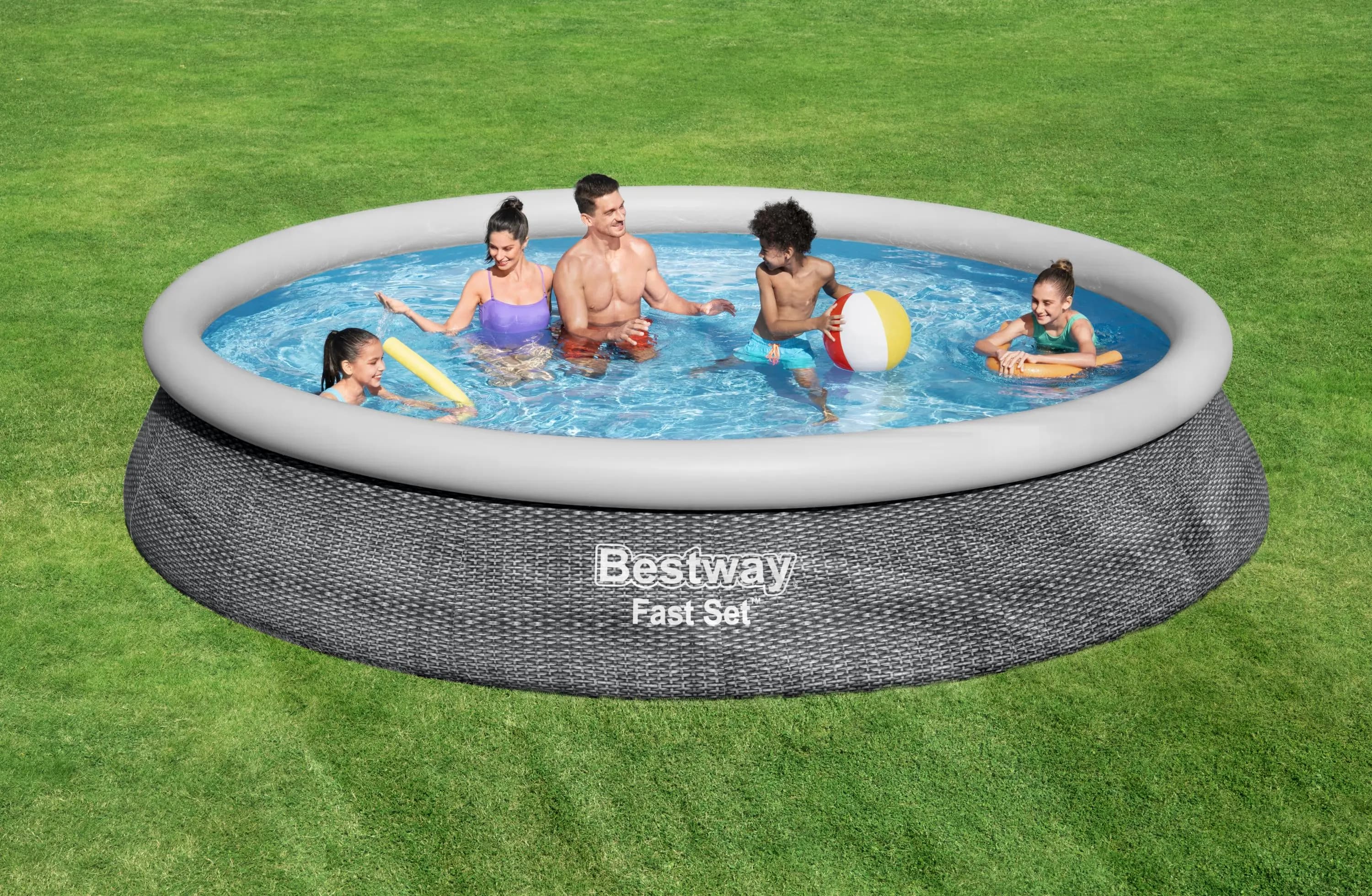 Fast Set™ Aufstellpool-Set mit Filterpumpe Ø 457 x 84 cm, Rattan-Optik (Schiefergrau), rund 57313_22 Fast Set™ Aufstellpool-Set mit Filterpumpe Ø 457 x 84 cm, Rattan-Optik (Schiefergrau), rund 57313_22