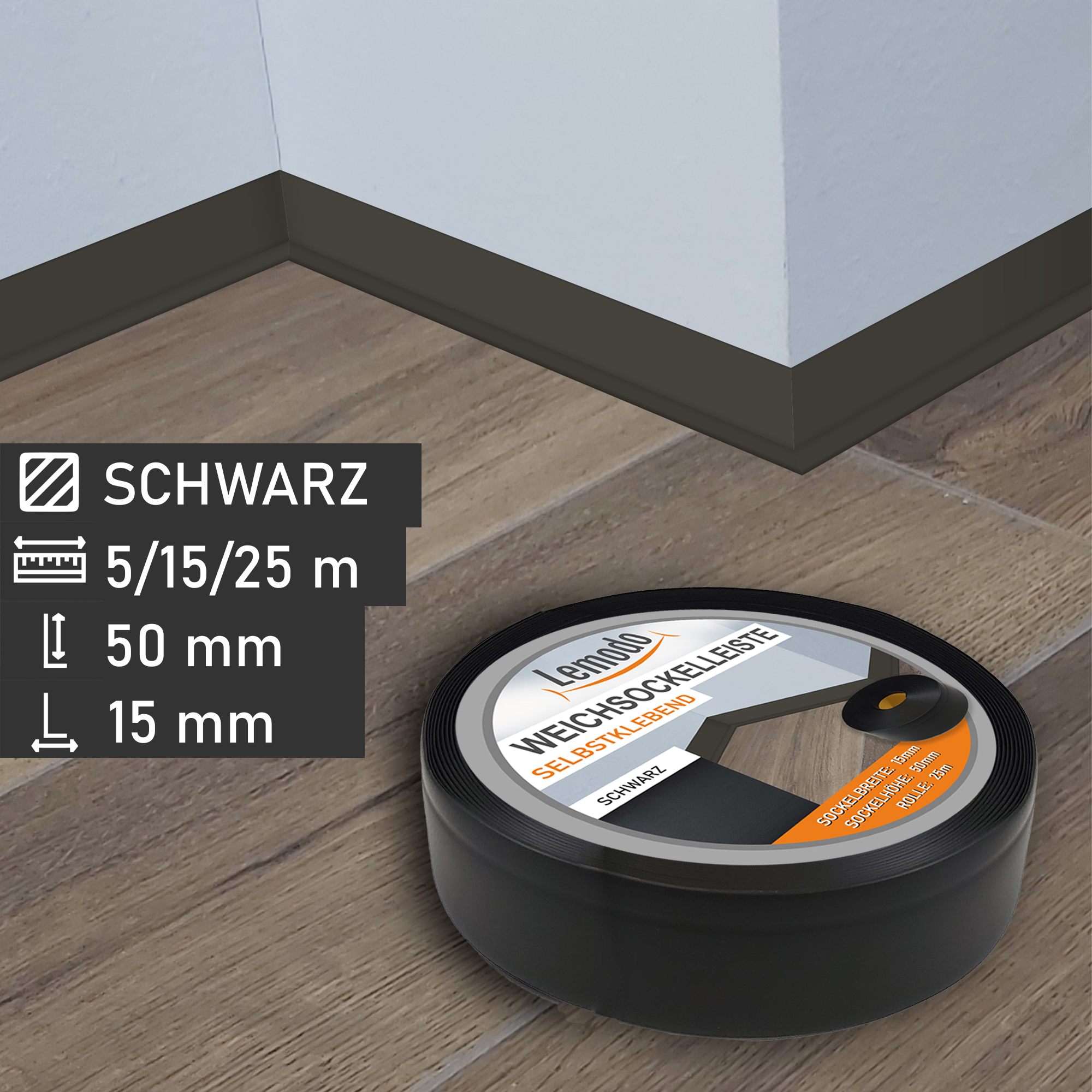 Sockelleiste selbstklebend schwarz, 25 m L, Weichsockelleiste auf Rolle, Fußleiste MS006 Sockelleiste selbstklebend schwarz, 25 m L, Weichsockelleiste auf Rolle, Fußleiste MS006
