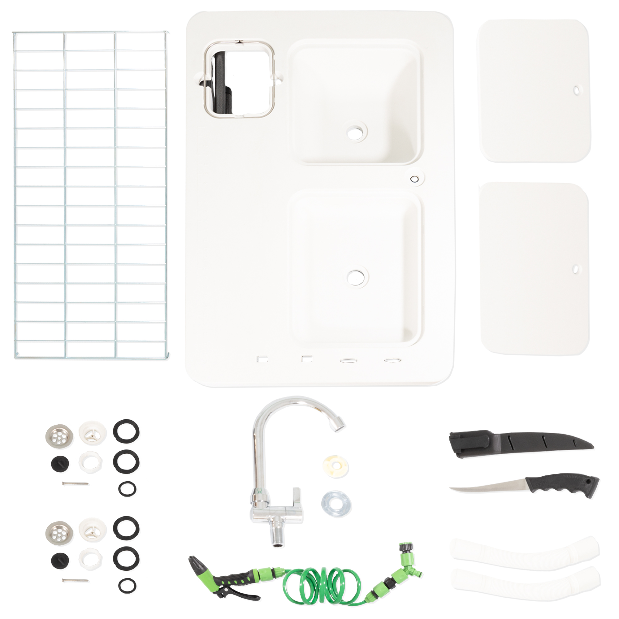 Klappbarer Filetiertisch, Camping Spüle mit 2 Spülbecken und Sprühdüse BL100 Klappbarer Filetiertisch, Camping Spüle mit 2 Spülbecken und Sprühdüse BL100