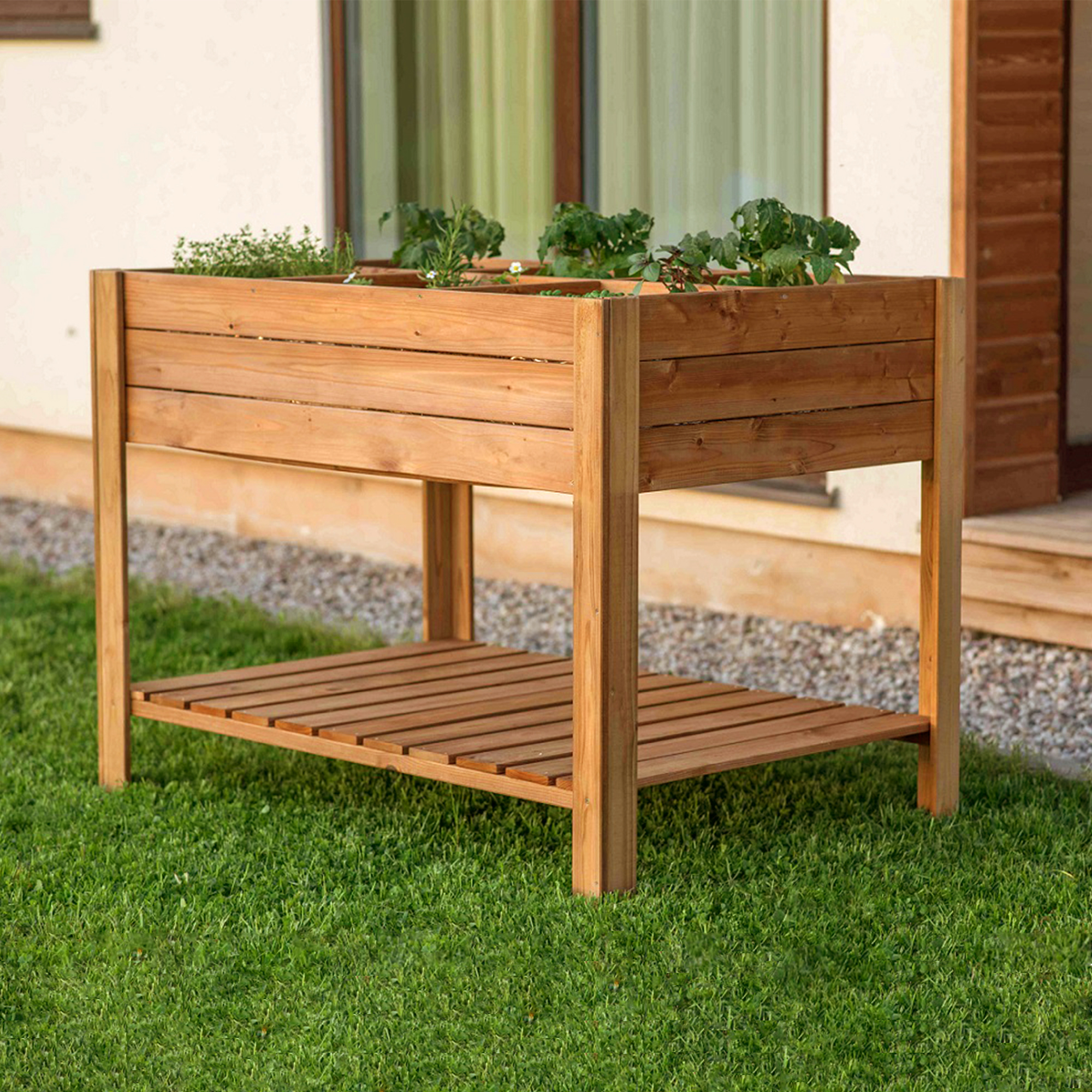 Hochbeet aus Holz mit Ablage, Pflanzkasten 110 x 60 cm, Kräuterbeet mit 6 Pflanzzonen NA042_B