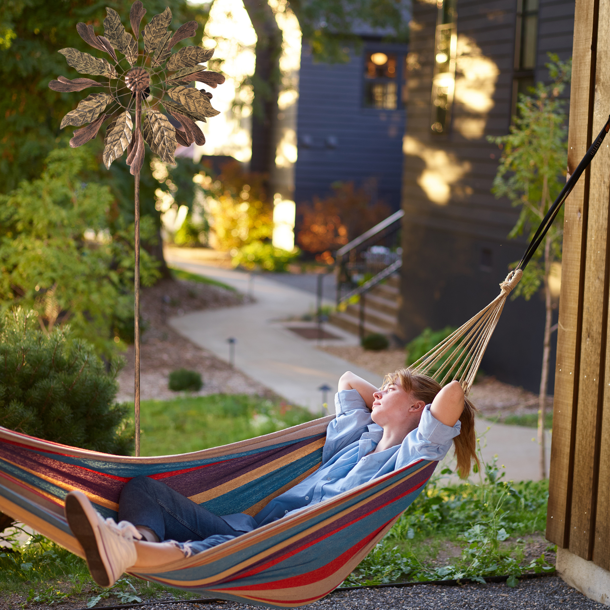 Windrad “Leaves” mit 2 gegenläufigen Propellern, Gartendeko, 213 cm hoch NA184
