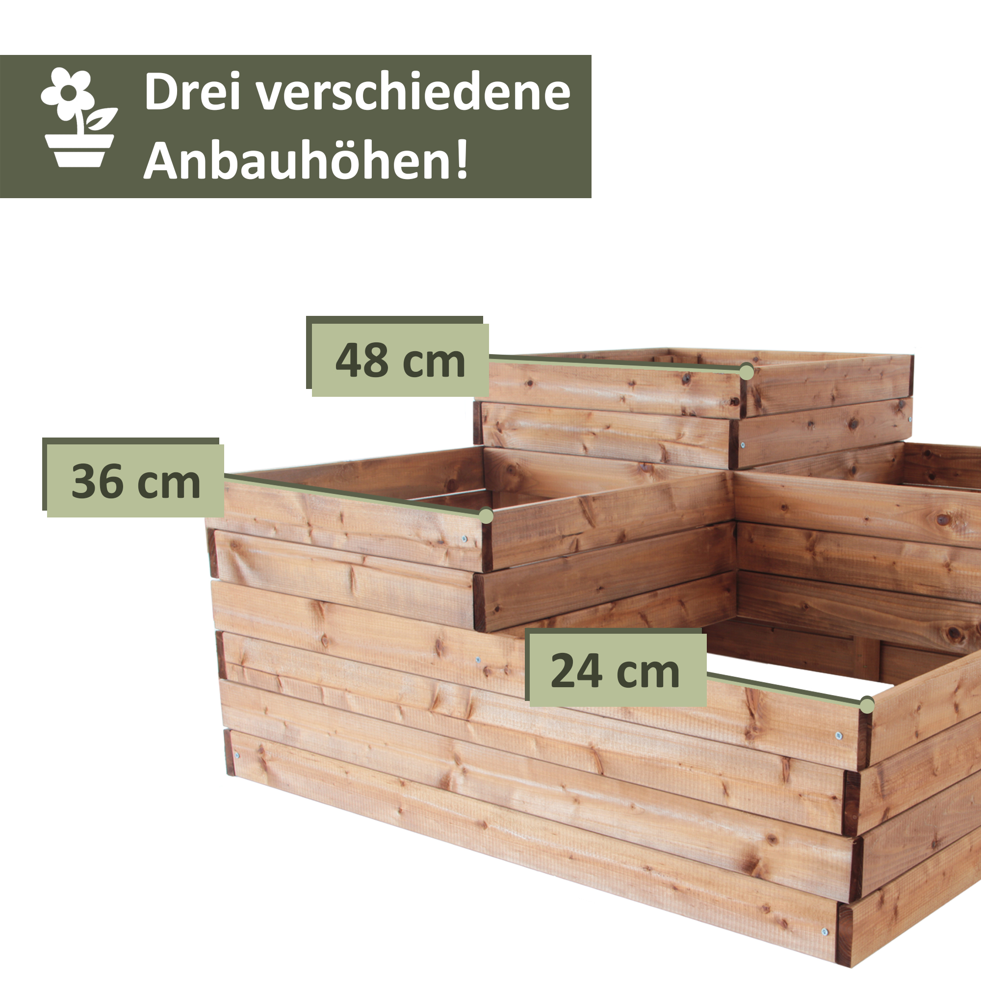 Pflanzkasten mit 4 Pflanzzonen, Blumentreppe mit 3 Stufen, Hochbeet 90 x 90 cm (L x B) NA043_B Pflanzkasten mit 4 Pflanzzonen, Blumentreppe mit 3 Stufen, Hochbeet 90 x 90 cm (L x B) NA043_B