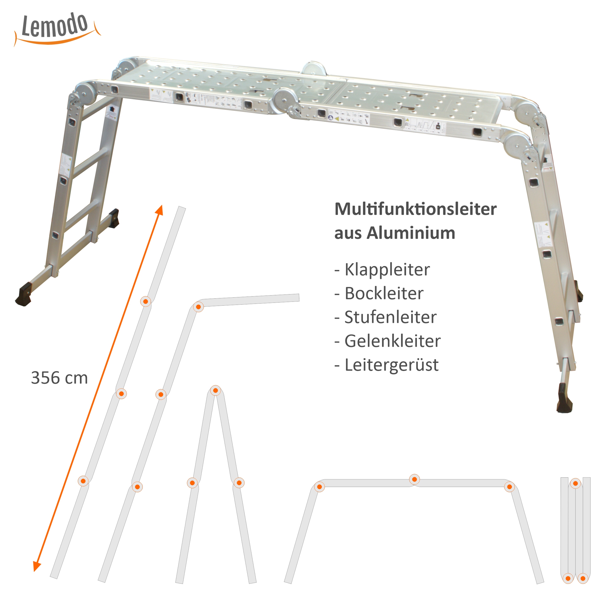 Aluminium Multifunktion Klappleiter 4-teilig, 3,5 m, bis 150 kg, Stehleiter, Leitergerüst NA146 Aluminium Multifunktion Klappleiter 4-teilig, 3,5 m, bis 150 kg, Stehleiter, Leitergerüst NA146