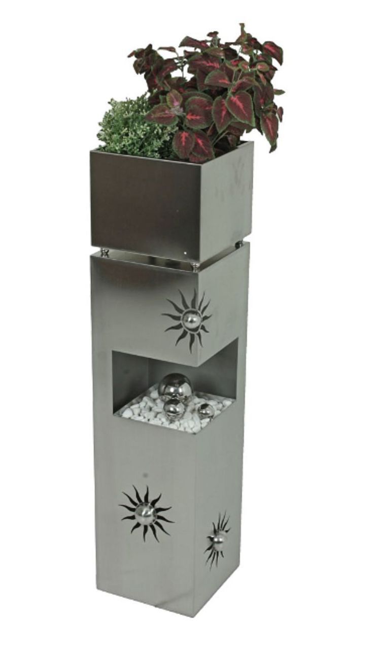 Pflanzsäule SONNE aus Edelstahl, eckig mit Deko-Elementen HI-507179