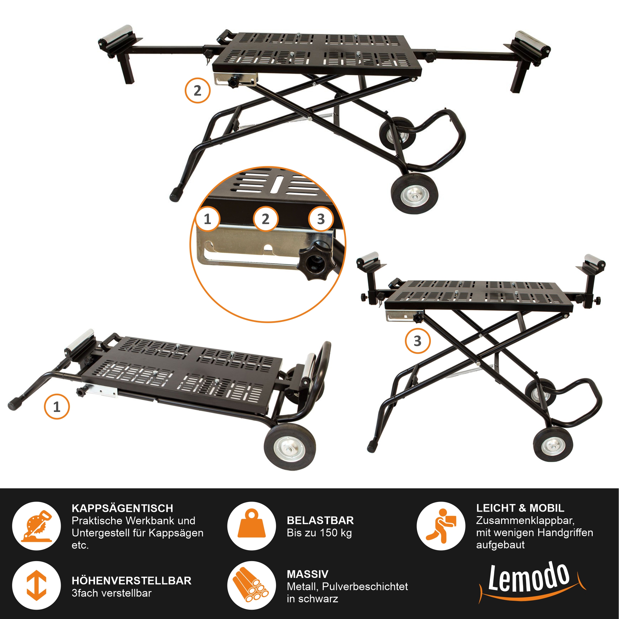 Klappbare Werkbank, Untergestell für Kappsägen, mobiler Arbeitstisch YT015