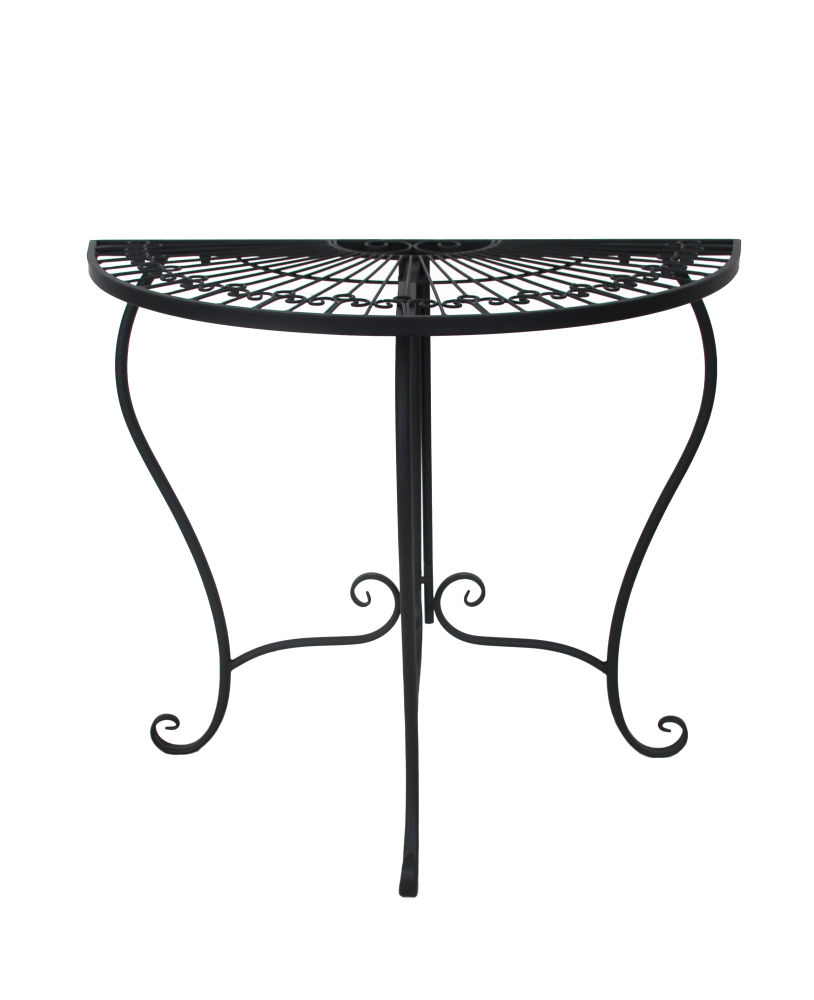Halbrunder Metalltisch, Wandtisch, Balkontisch, Gartentisch, Beistelltisch, schwarz HI-950311