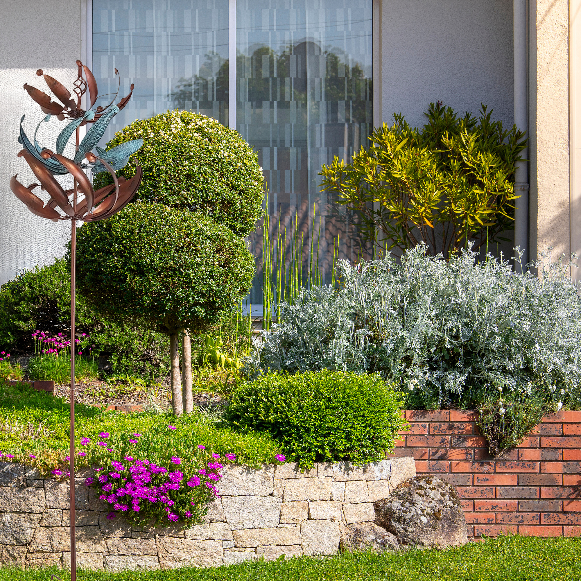 Windrad mit 3 gegenläufigen Rotoren, bronze, Gartendeko, 221 cm hoch NA200 Windrad mit 3 gegenläufigen Rotoren, bronze, Gartendeko, 221 cm hoch NA200