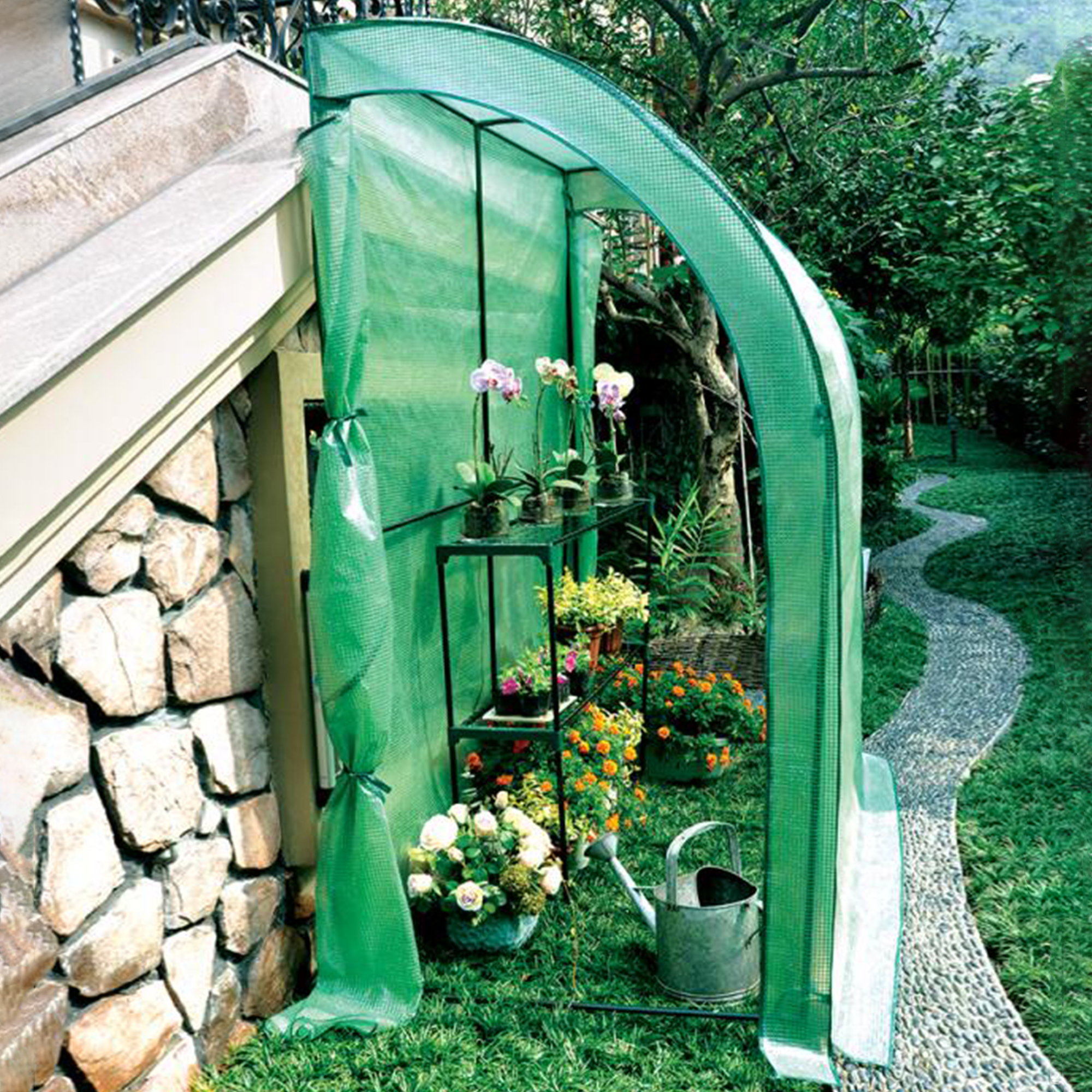 Anlehngewächshaus 200x215x100 cm, Foliengewächshaus inklusive Pflanzregal NA208 Anlehngewächshaus 200x215x100 cm, Foliengewächshaus inklusive Pflanzregal NA208