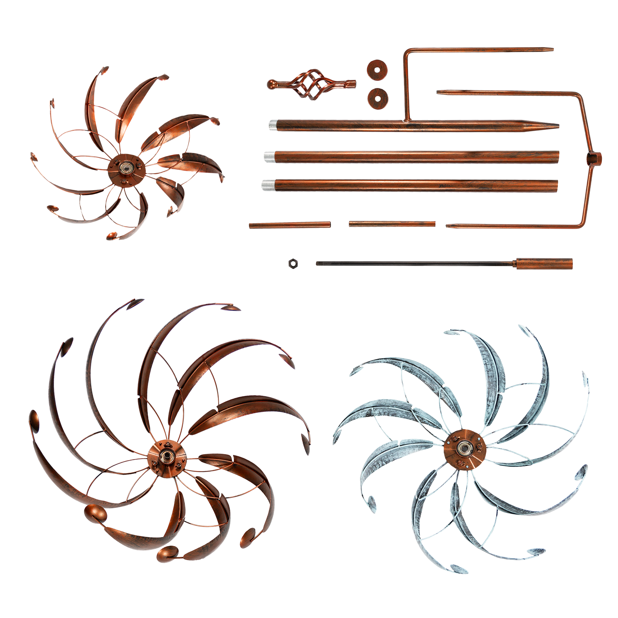 Windrad mit 3 gegenläufigen Rotoren, bronze, Gartendeko, 221 cm hoch NA200