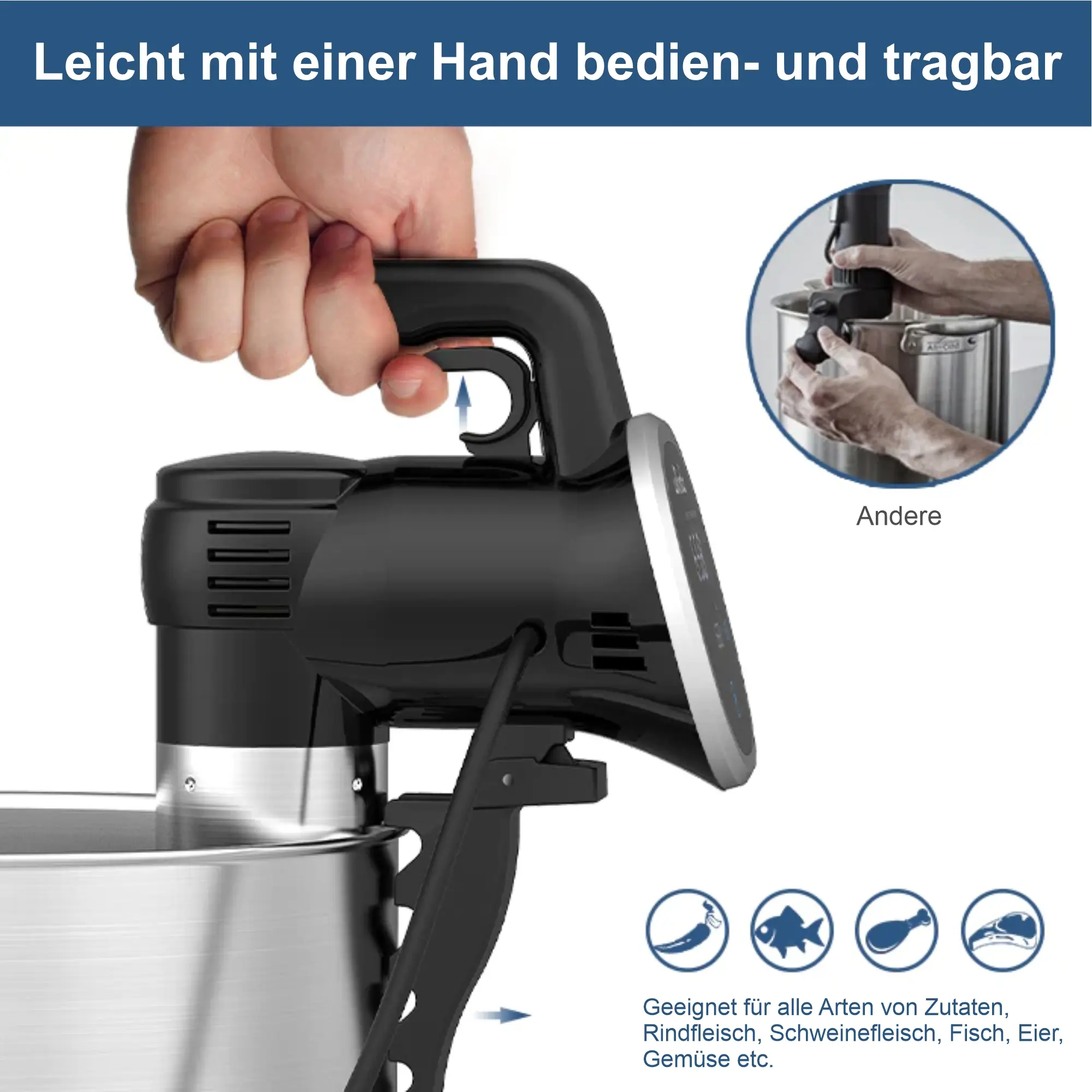 Wancle Sous Vide Garer Stick, 850W, Touchscreen, Display, Temperaturbereich 25 bis 99 Grad P00252 Wancle Sous Vide Garer Stick, 850W, Touchscreen, Display, Temperaturbereich 25 bis 99 Grad P00252