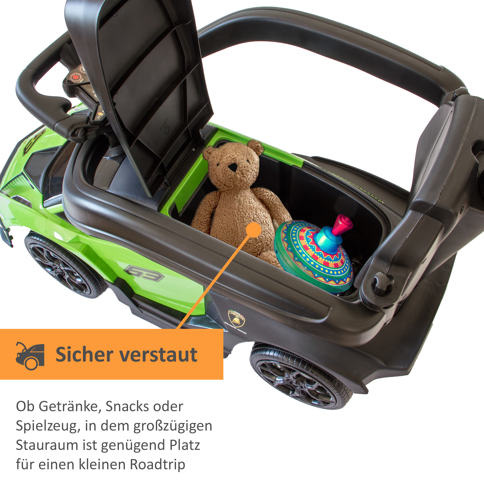 Rutschauto in grün, Kinderfahrzeug mit Sicherheitsbügel, Rutscher Auto mit Schiebestange ab 1 Jahr PT008_G Rutschauto in grün, Kinderfahrzeug mit Sicherheitsbügel, Rutscher Auto mit Schiebestange ab 1 Jahr PT008_G