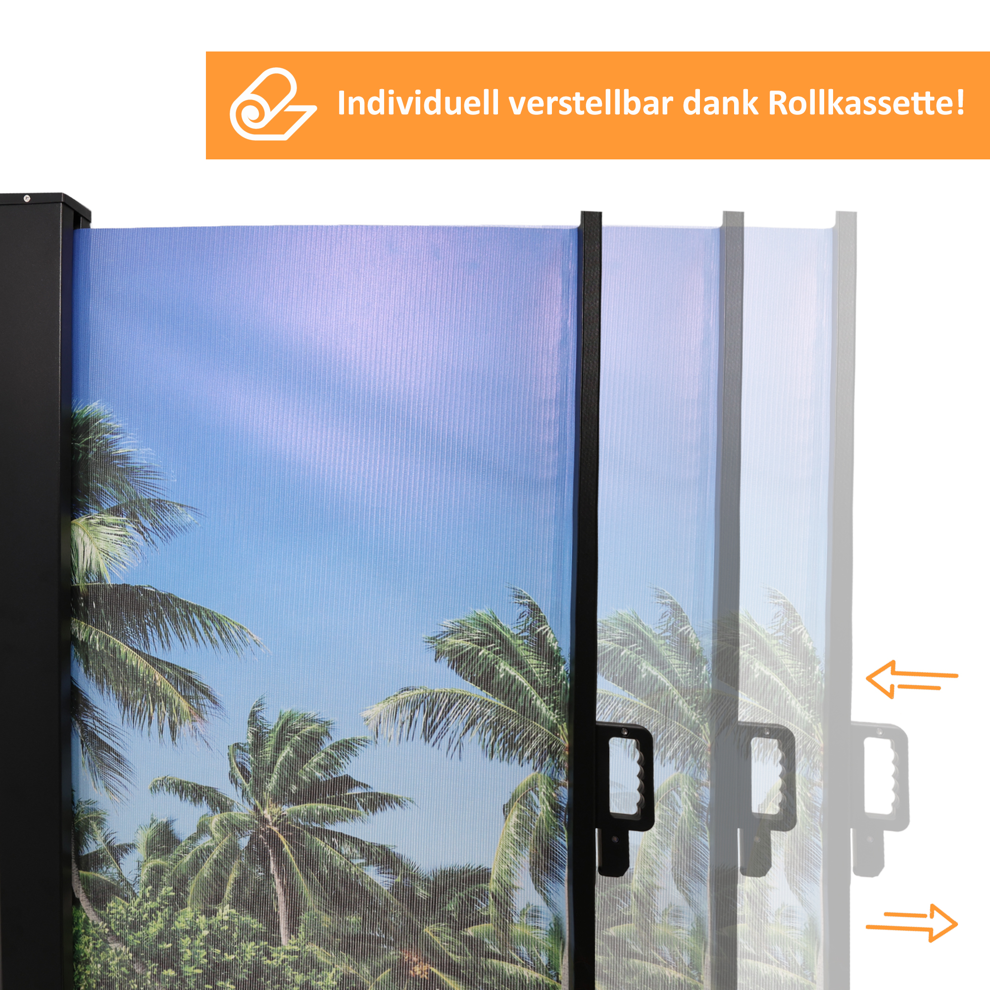 Seitenmarkise ausziehbar links, 180 cm hoch, Seitenrollo mit Fotodruck Südsee NA099-R Seitenmarkise ausziehbar links, 180 cm hoch, Seitenrollo mit Fotodruck Südsee NA099-R