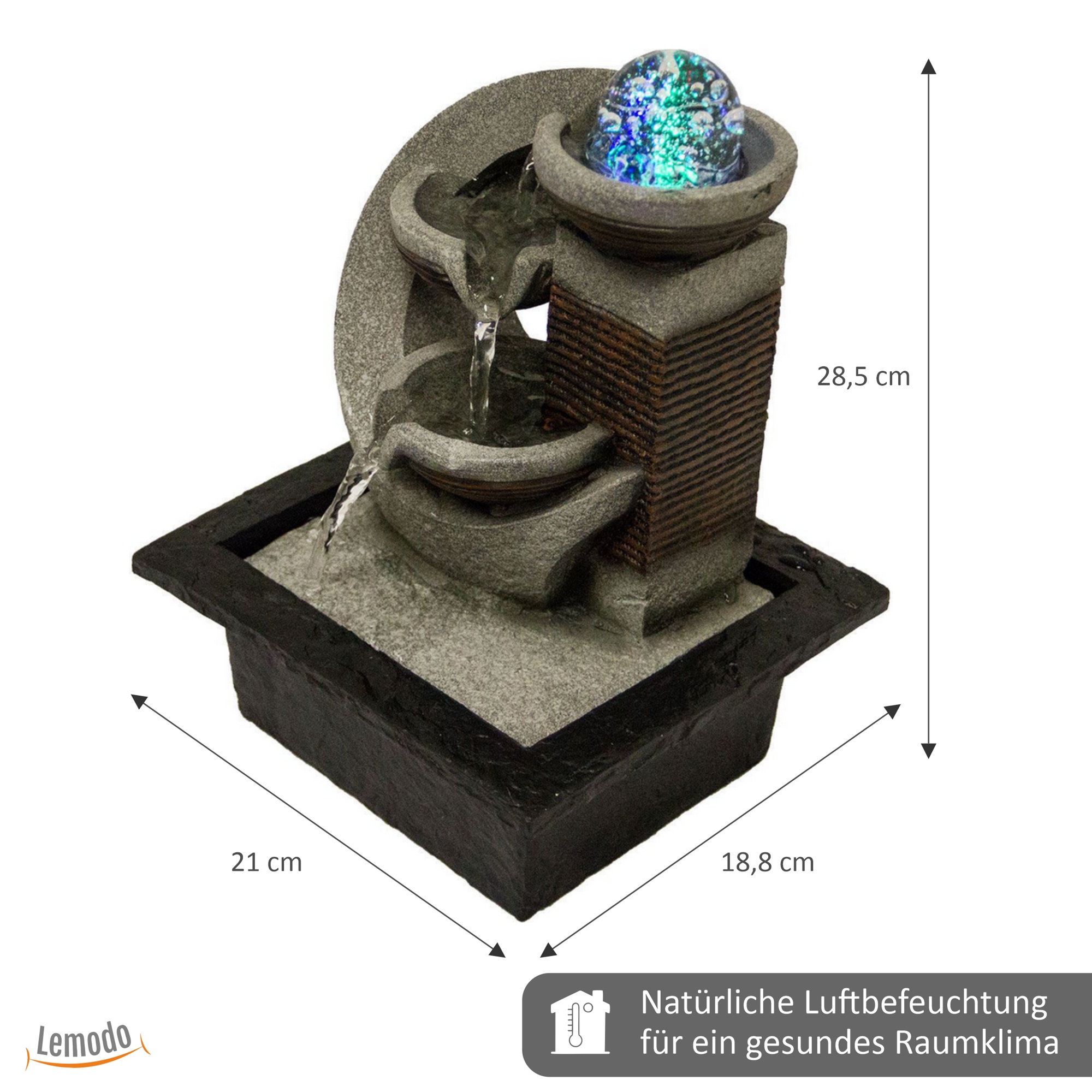 Zimmerbrunnen Kaskaden mit LED-Beleuchtung, 2 Becken, Dekobrunnen für die Wohnung, moderner Zierbrunnen NA094 Zimmerbrunnen Kaskaden mit LED-Beleuchtung, 2 Becken, Dekobrunnen für die Wohnung, moderner Zierbrunnen NA094